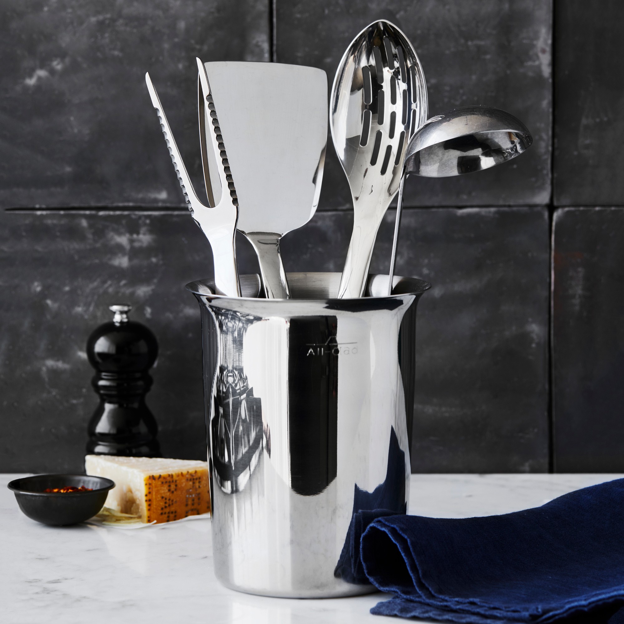 All-Clad Precision Stainless-Steel Utensils with Utensil Holder, Set of 5
