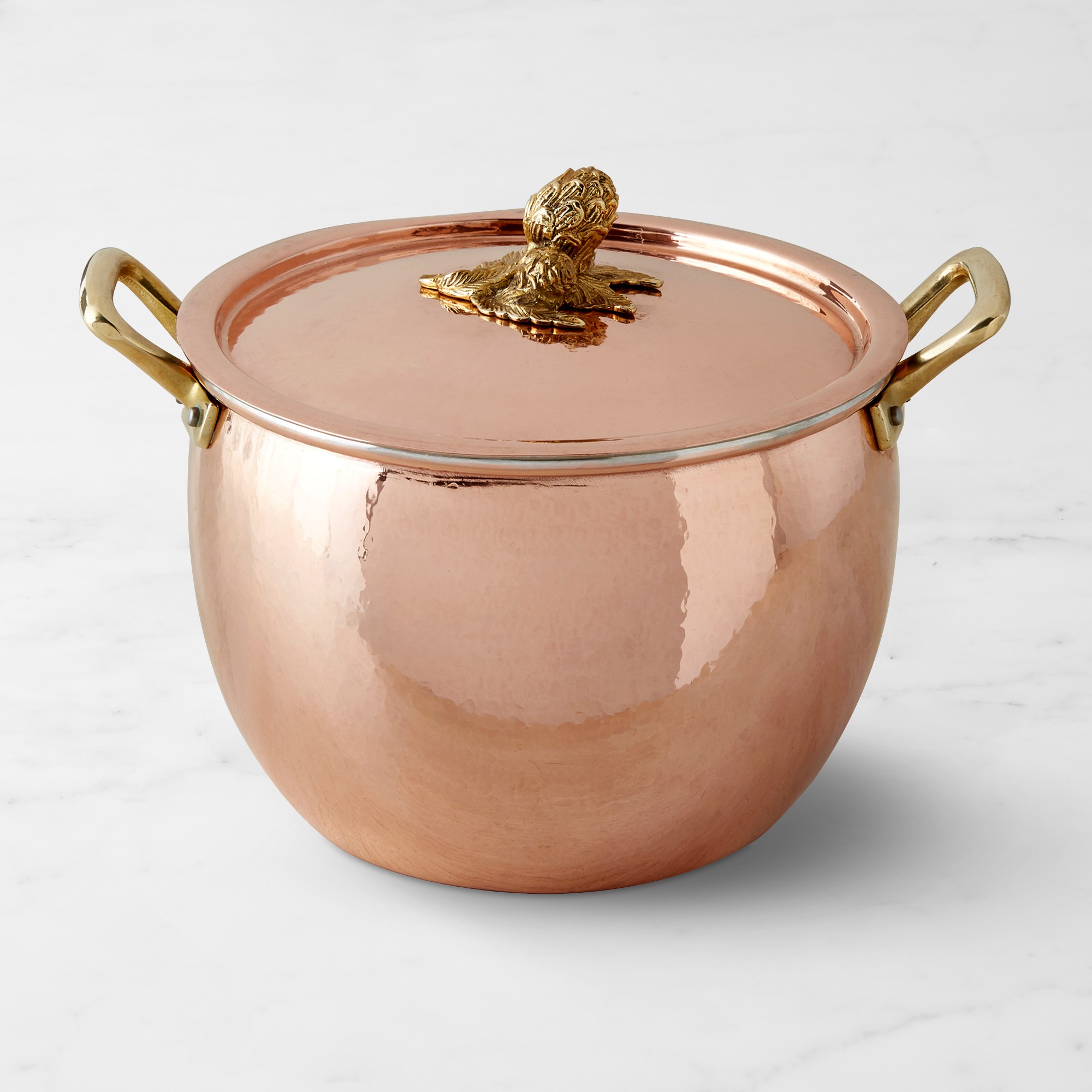 Ruffoni Historia Hammered Copper Stock Pot with Artichoke Knob