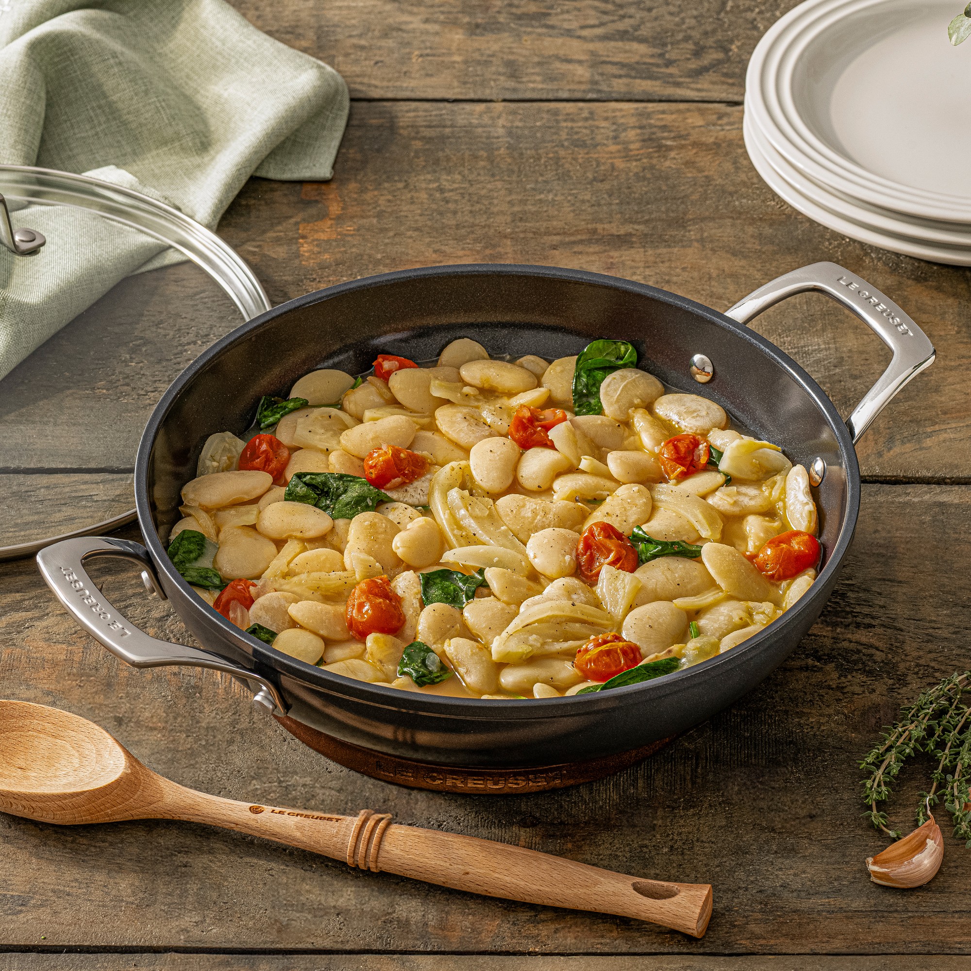 Le Creuset Ceramic Nonstick Shallow Braiser with Glass Lid