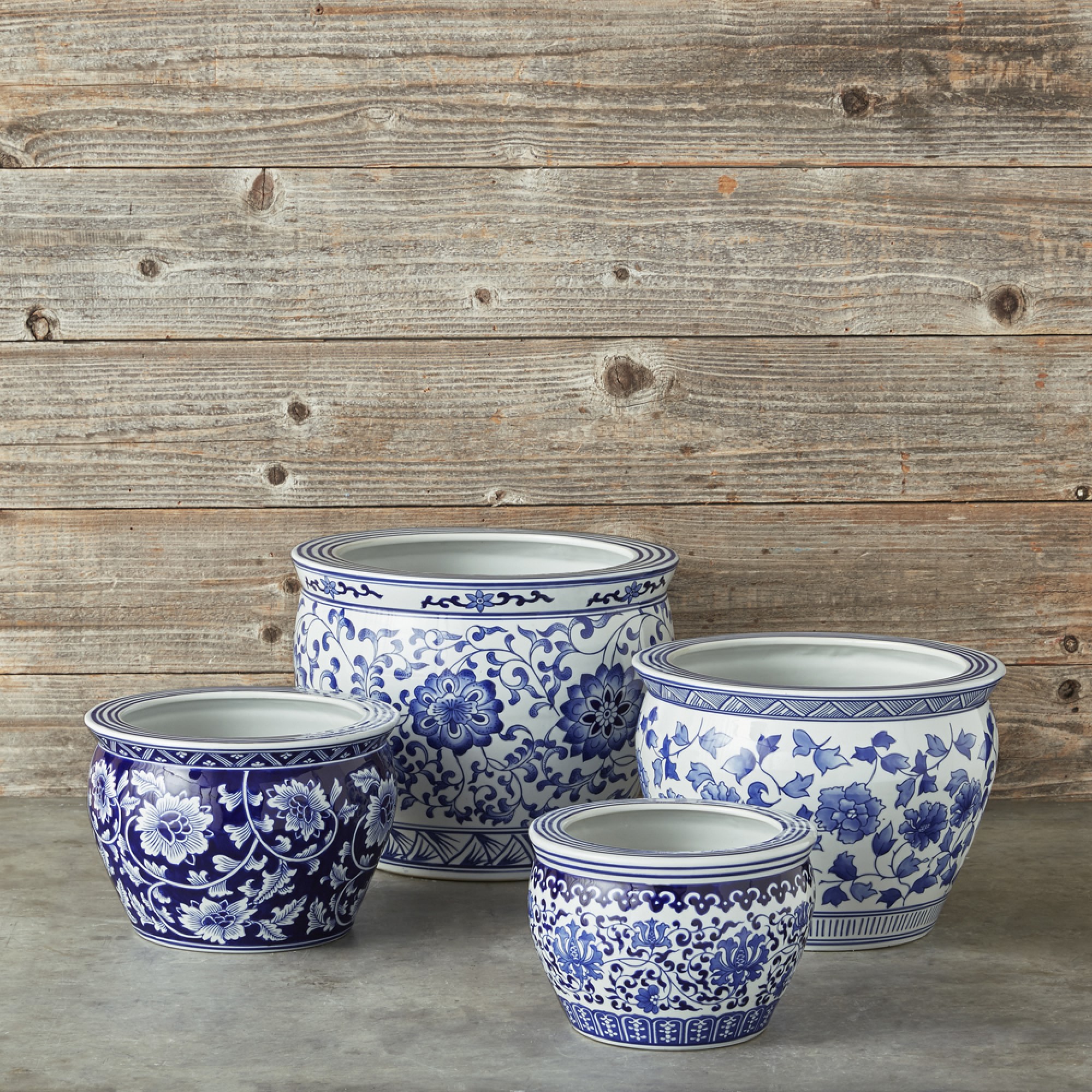 Blue & White Ceramic Planter, Medium