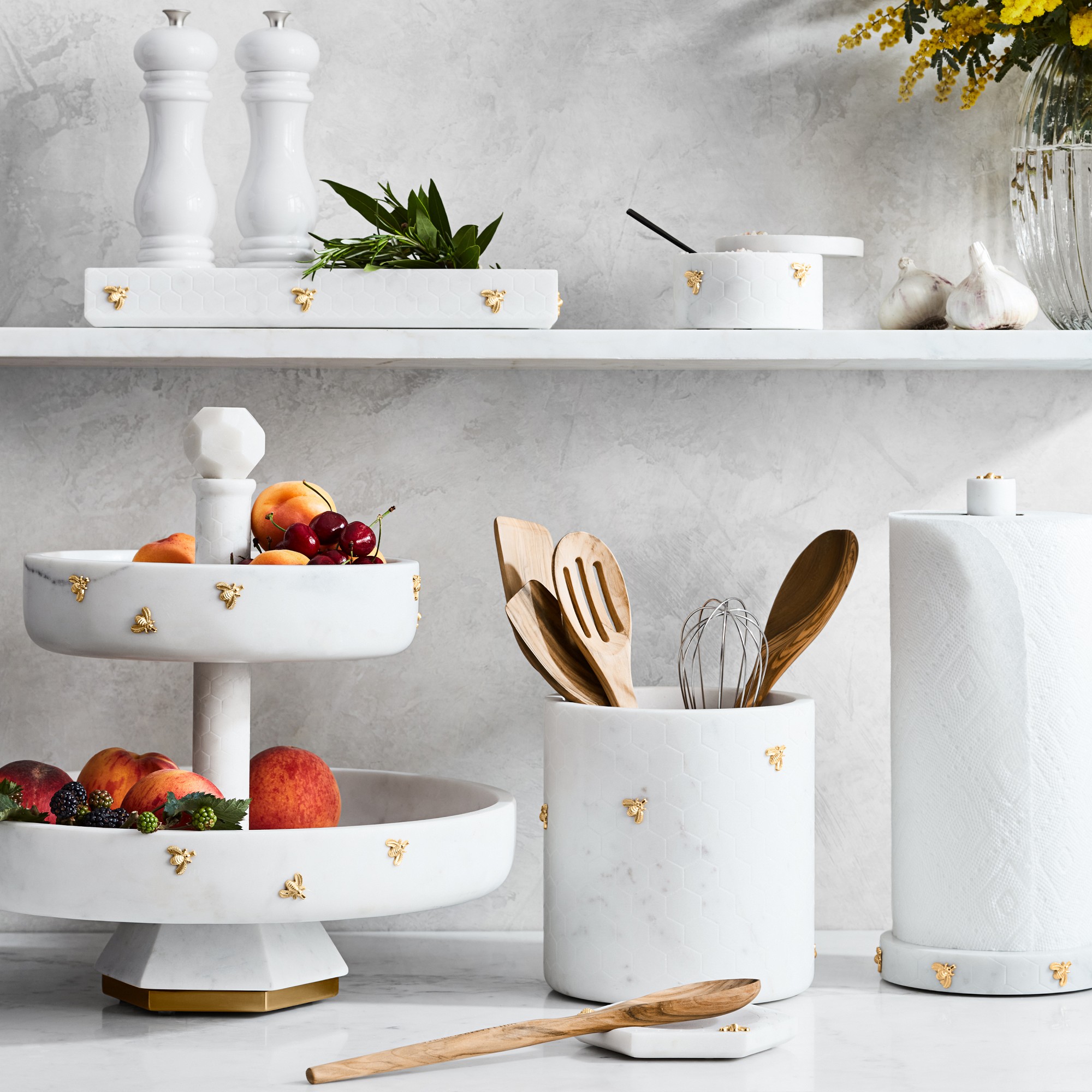 Williams Sonoma Honeycomb Marble Utensil Holder