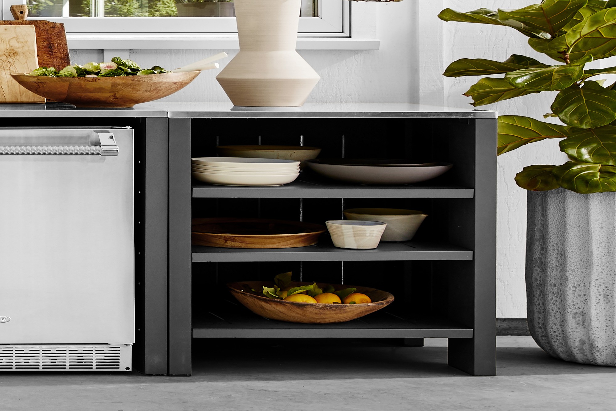 Larnaca Slate Grey Metal Kitchen Convertible Refrigerator Cabinet