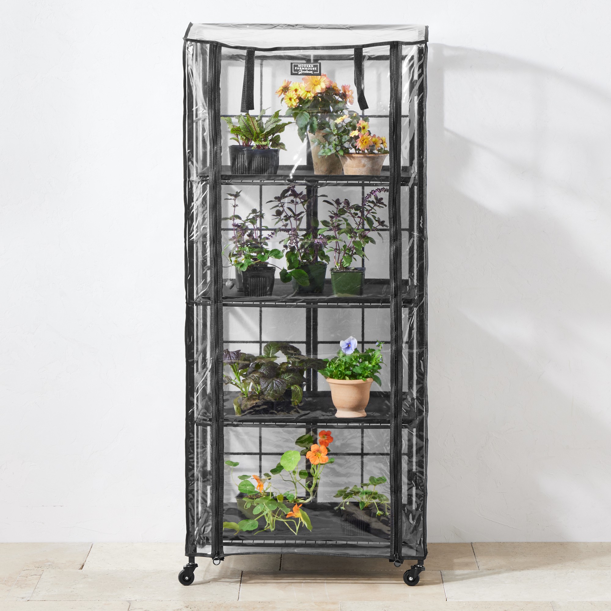 Modern Farmhouse Plant Stand with Adjustable Shelf & Patio Greenhouse