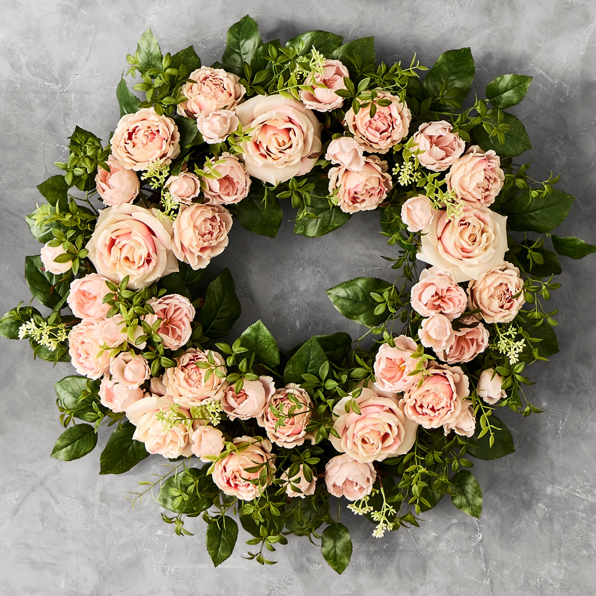 UV Protected Famille Rose Pink Faux Wreath & Garland