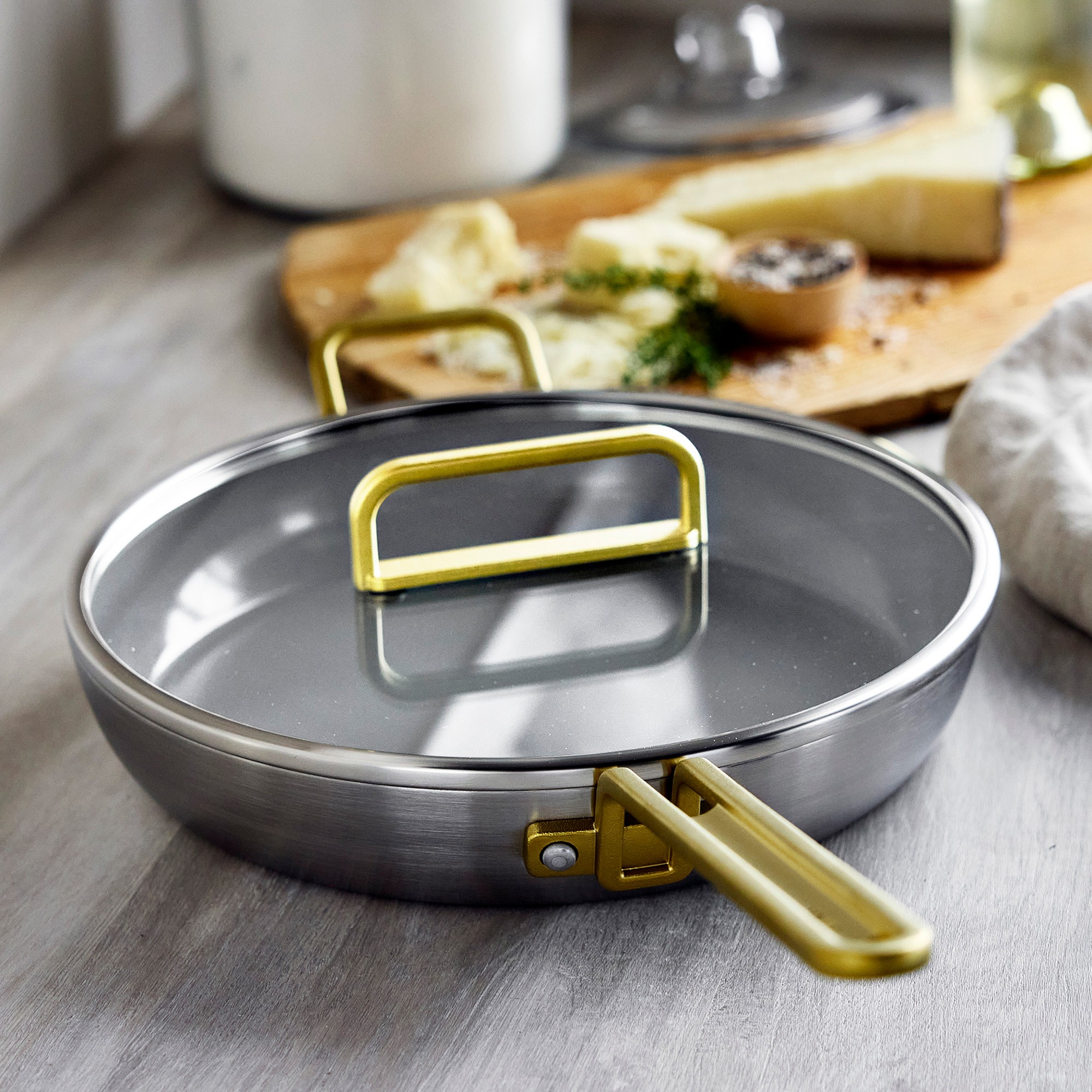 GreenPan™ Stanley Tucci™ Stainless-Steel Ceramic Nonstick Covered Fry Pan, 12