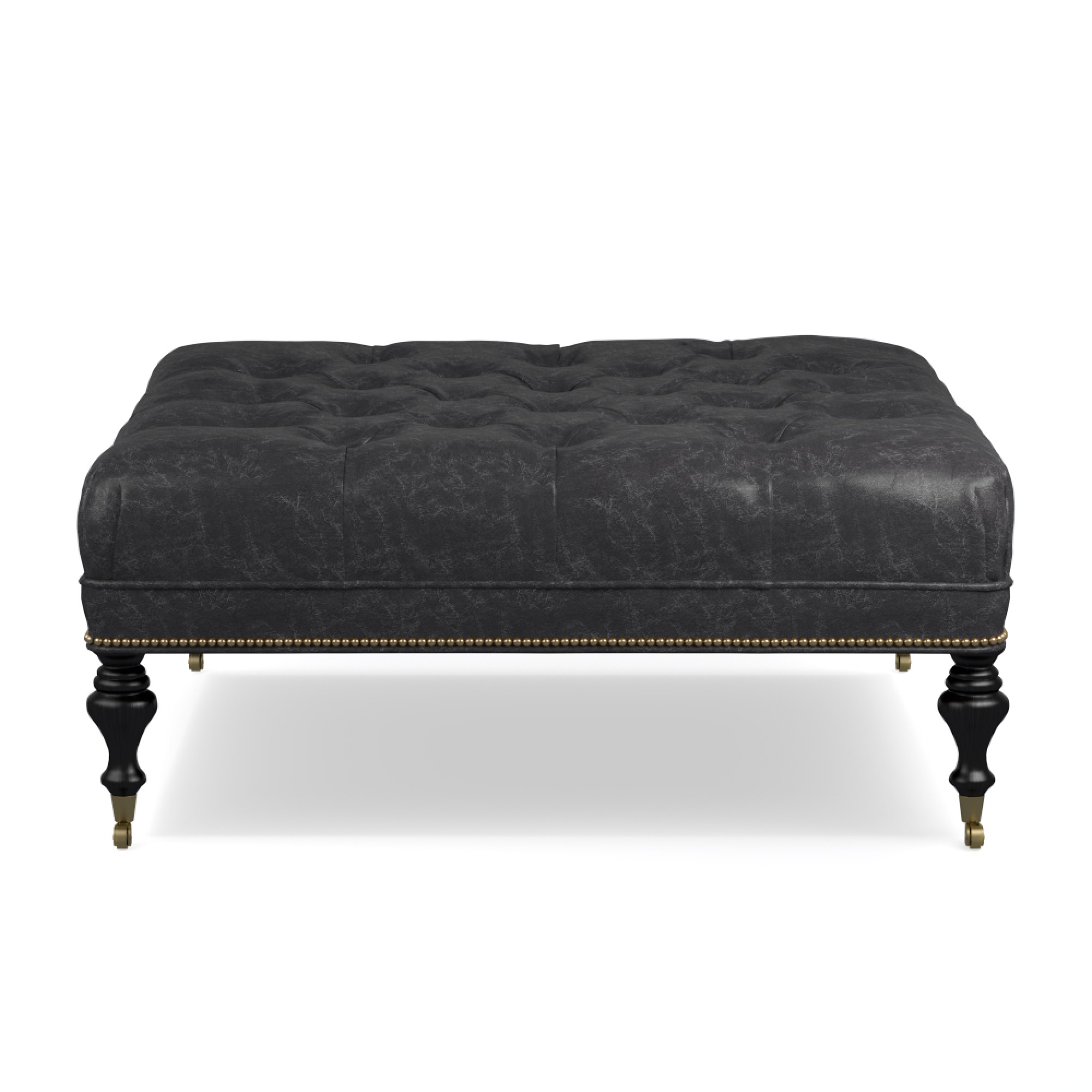 Fairfax Square Ottoman, Turned Leg with Tufted Top (26