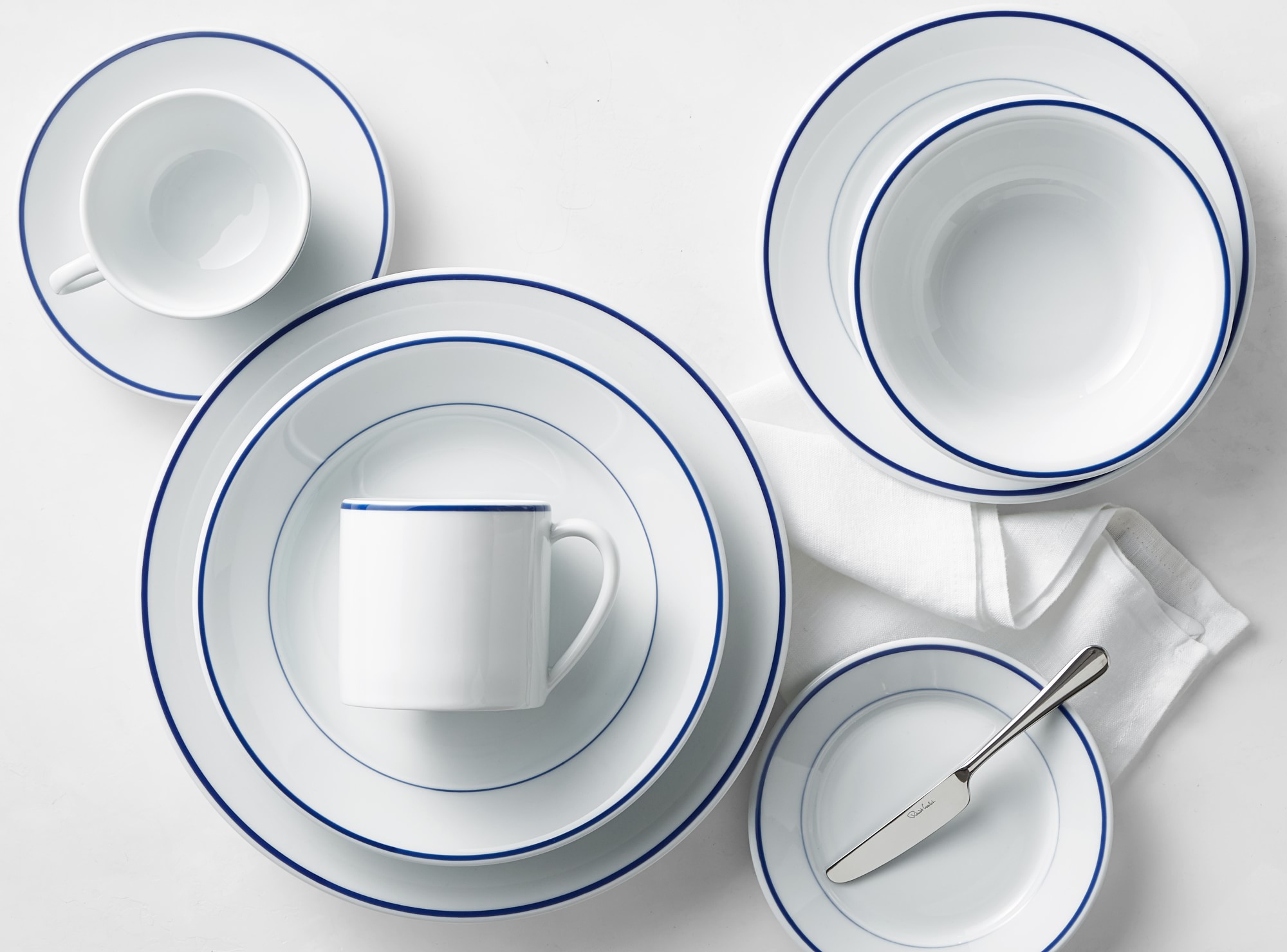 Apilco Tradition Blue-Banded Porcelain Dinnerware Sets