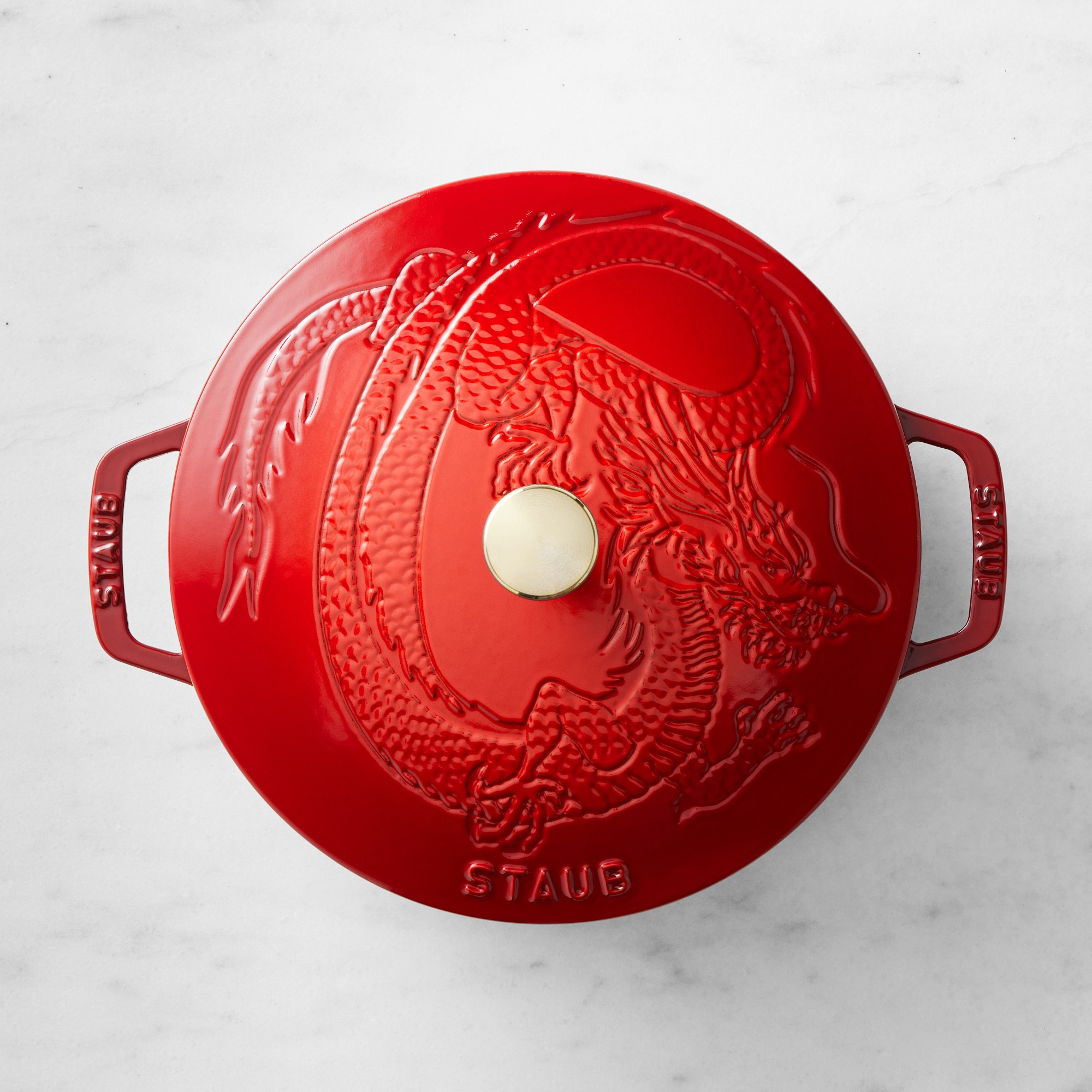 Staub Enameled Cast Iron Braiser with Dragon Lid, 2 1/2-Qt., Cranberry