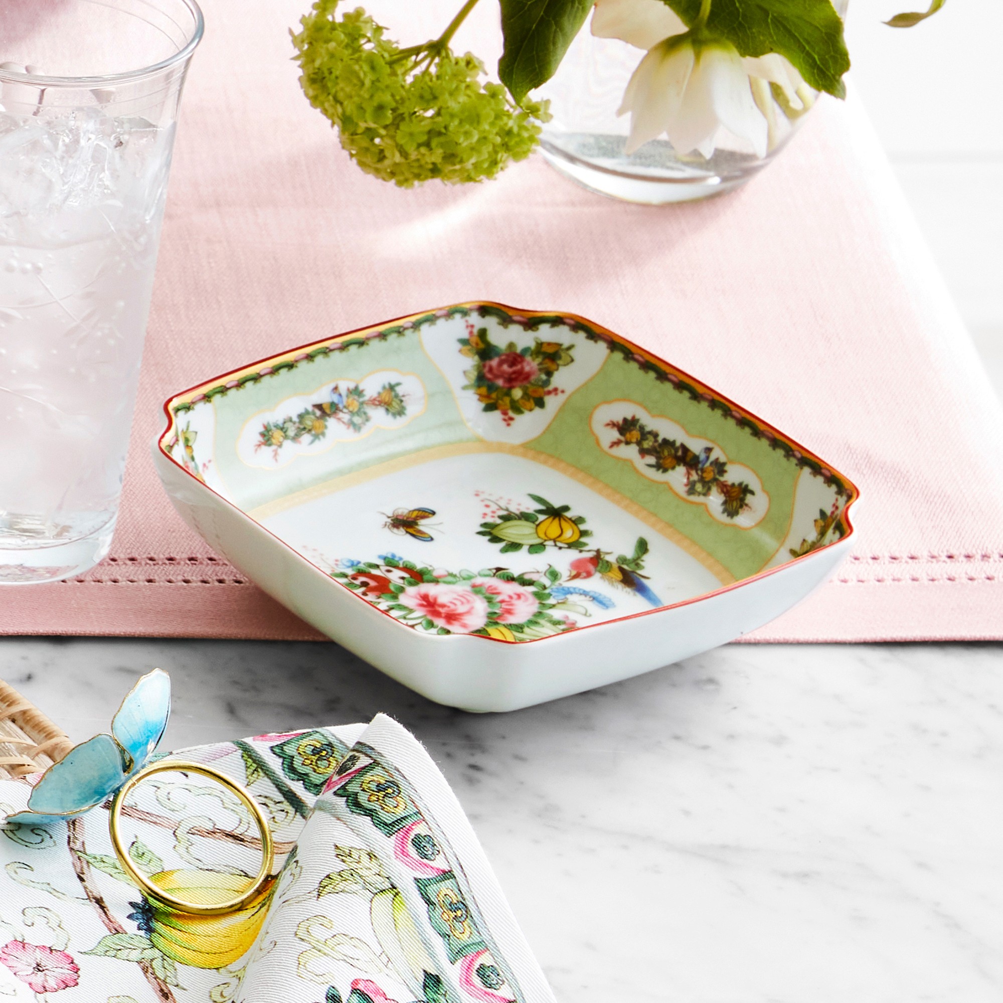 Famille Rose Square Dipping Bowls, Set of 4