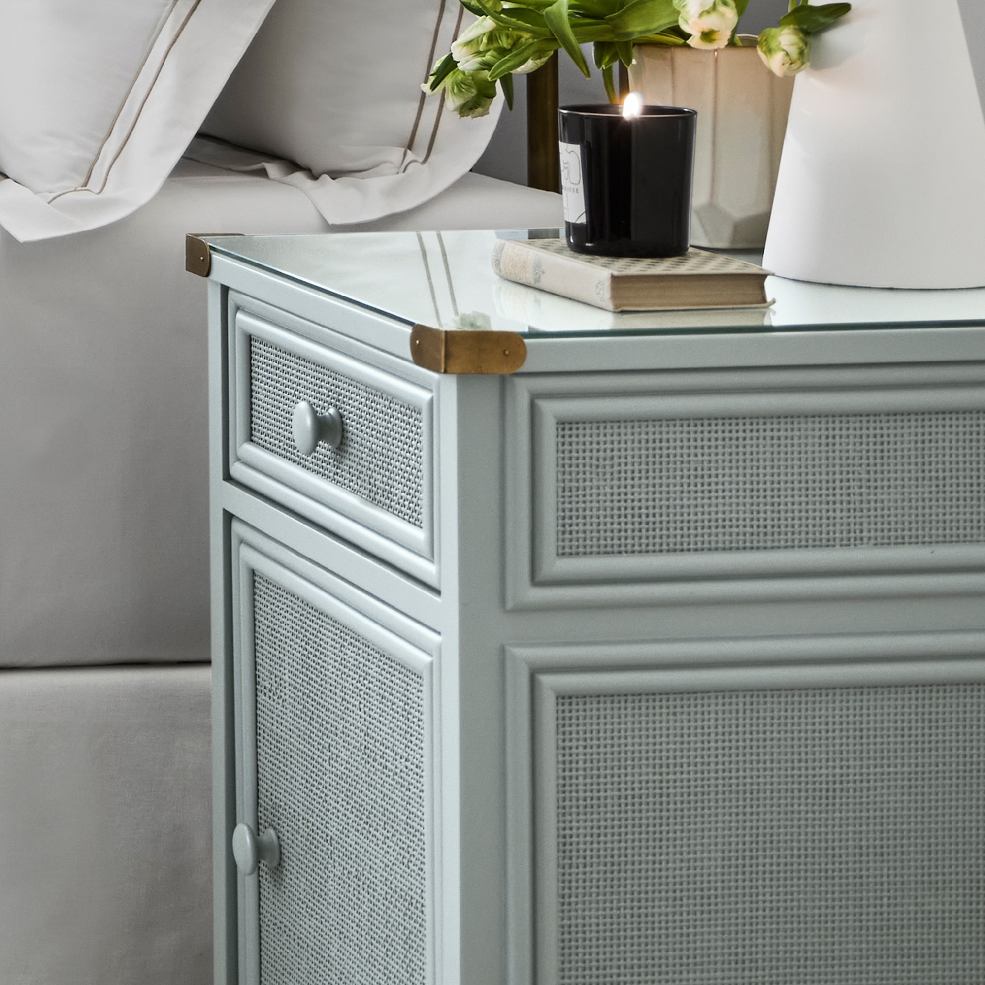 Sylvie Cane 1-Drawer Cabinet Nightstand (18”)