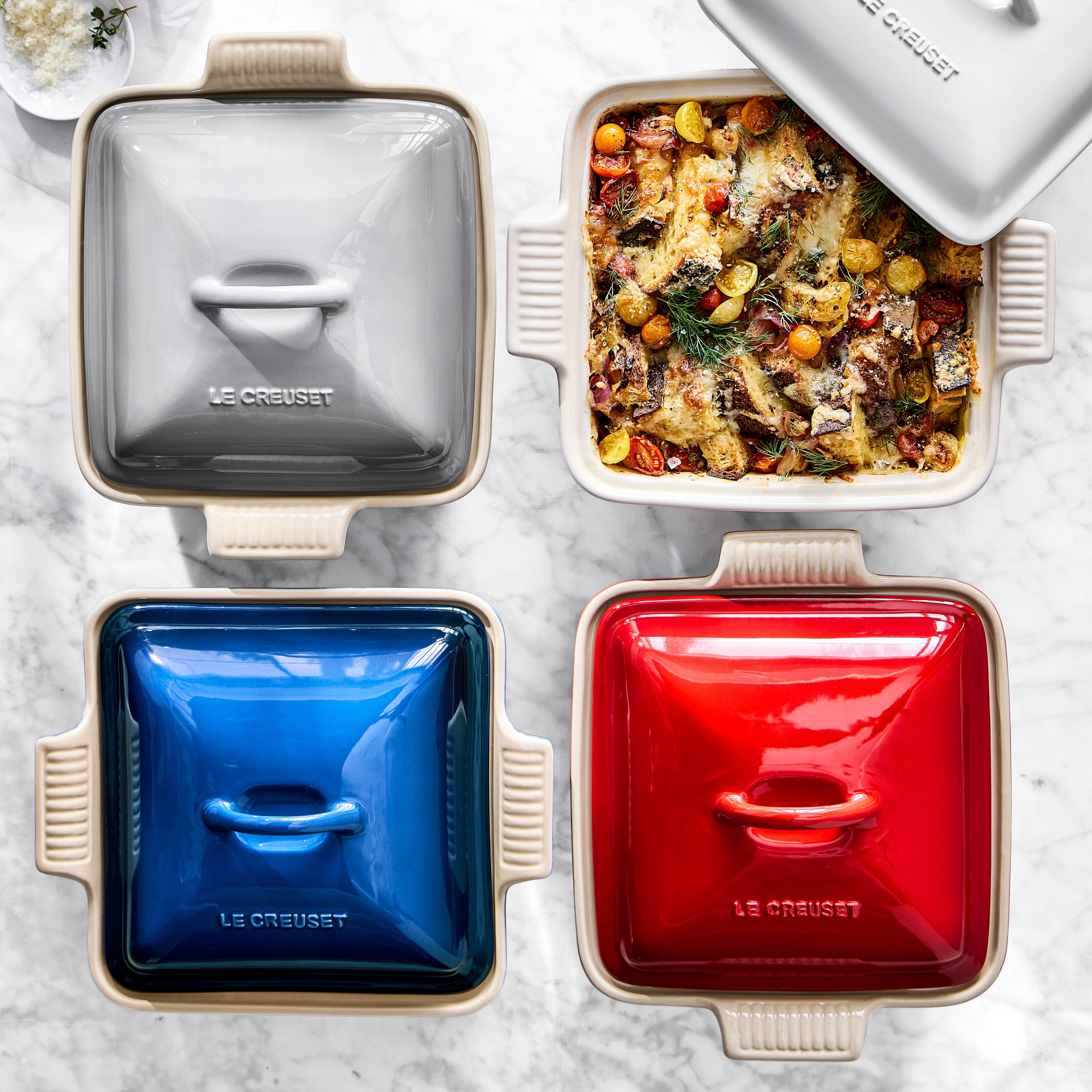 Le Creuset Heritage Stoneware Shallow Square Covered Baker, 2-Qt.