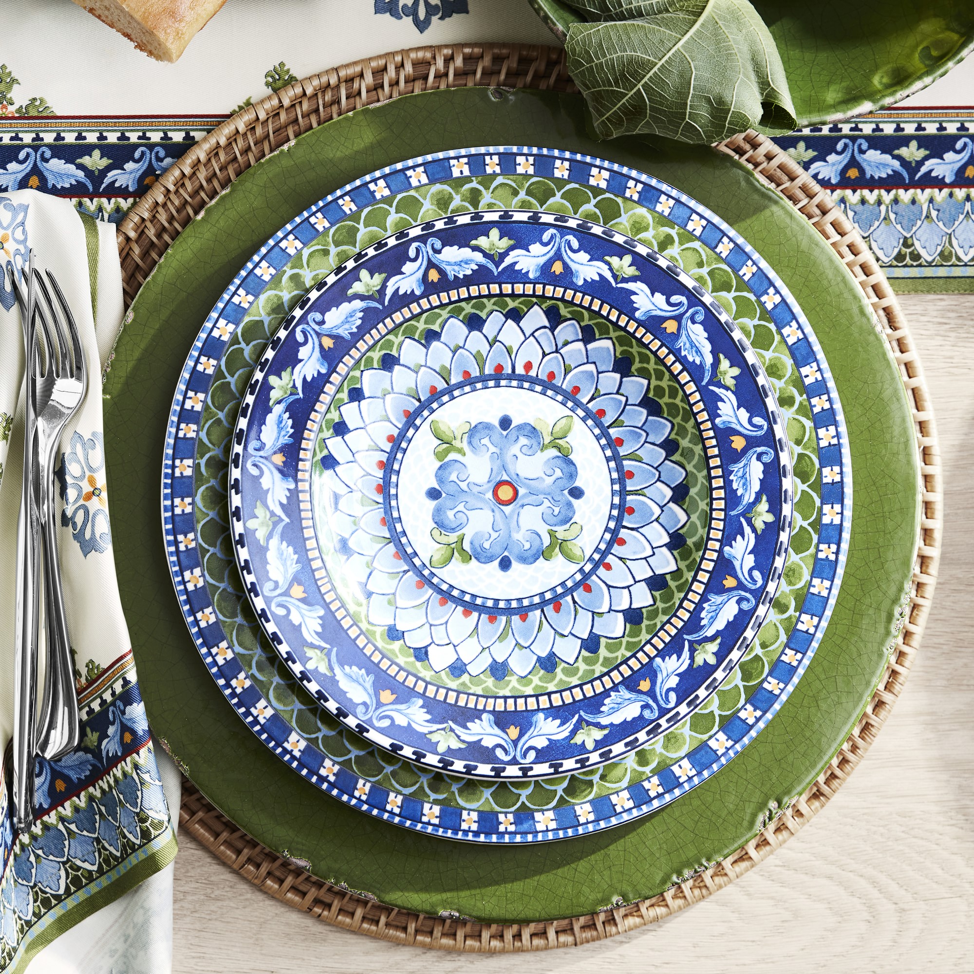 Sicily Ceramic Mixed Appetizer Plates, Set of 4, Blue & Green