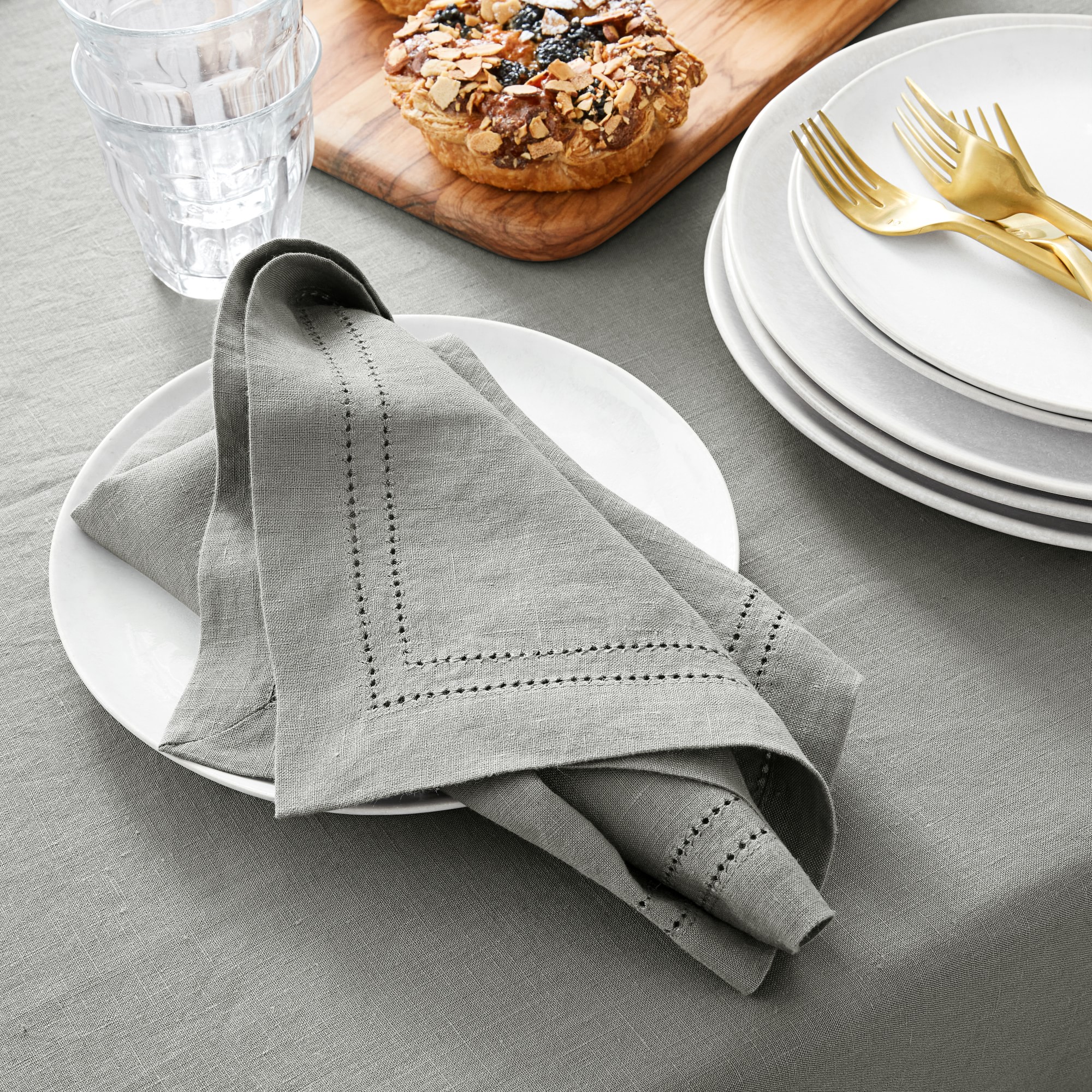 Linen Double Hemstitch Napkins, Set of 4