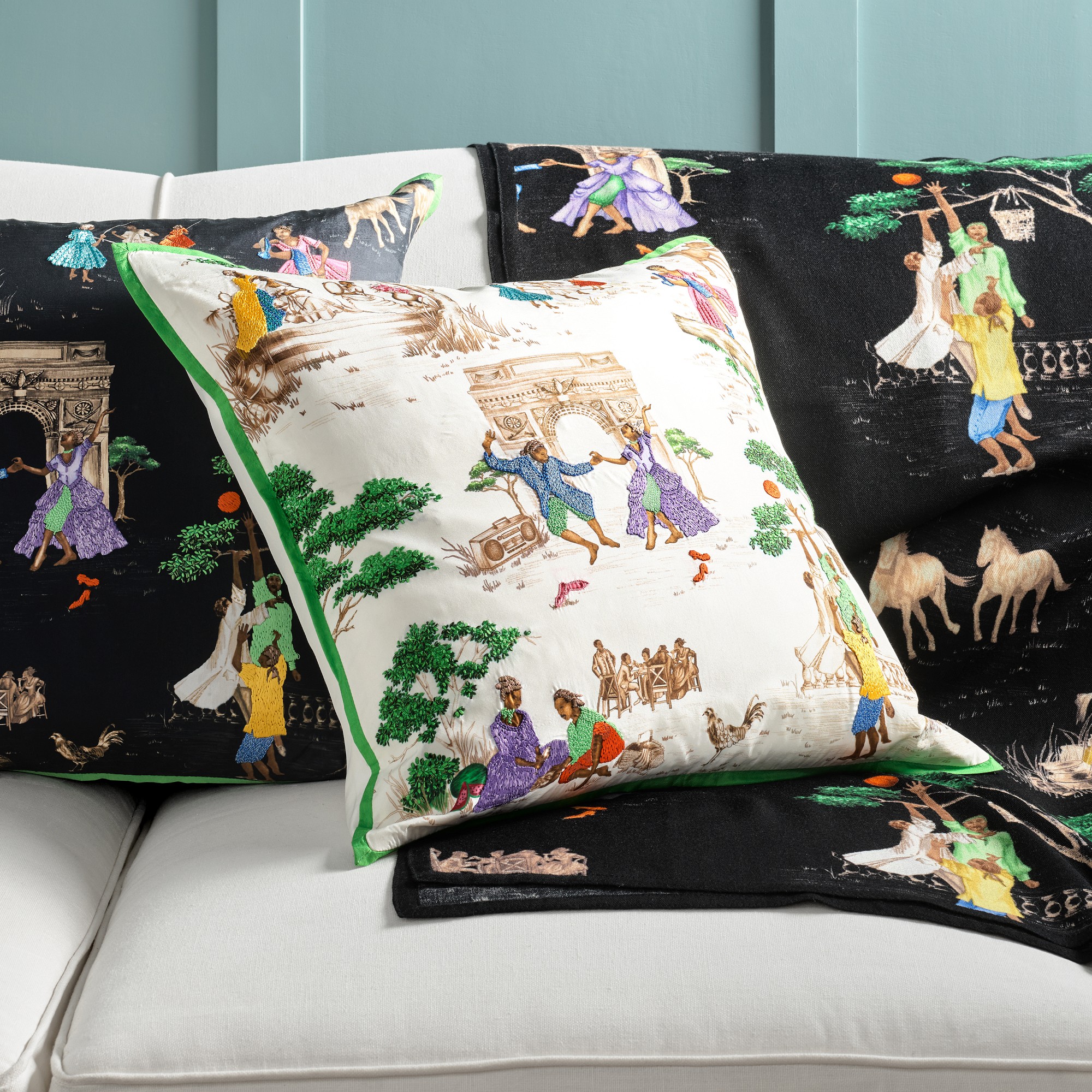 Sheila Bridges x Williams Sonoma Home Harlem Toile Print & Embroidered Pillow Cover