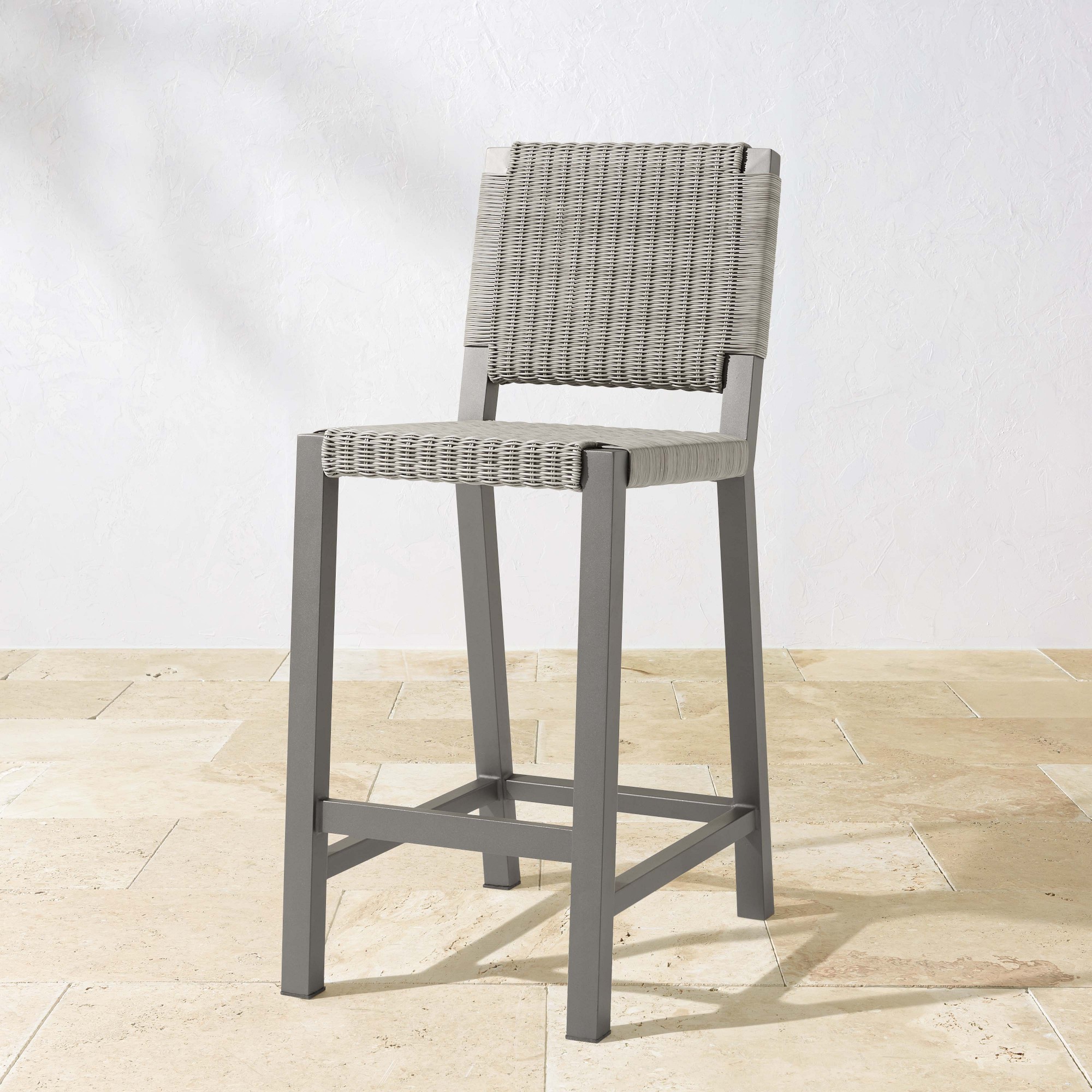 Larnaca Slate Grey Metal x All-Weather Weave Bar Stool