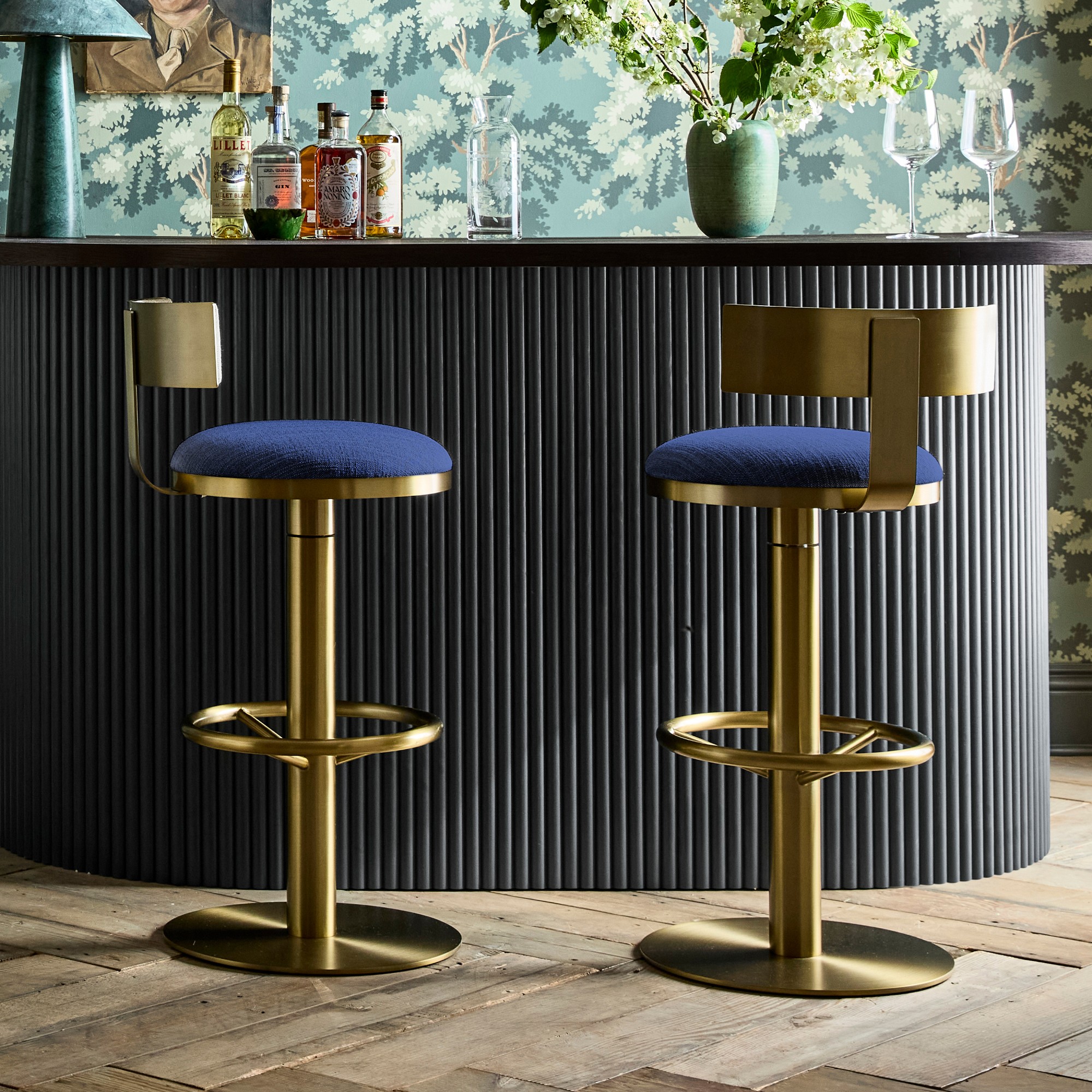 Larkin Upholstered Pedestal Counter & Bar Stool