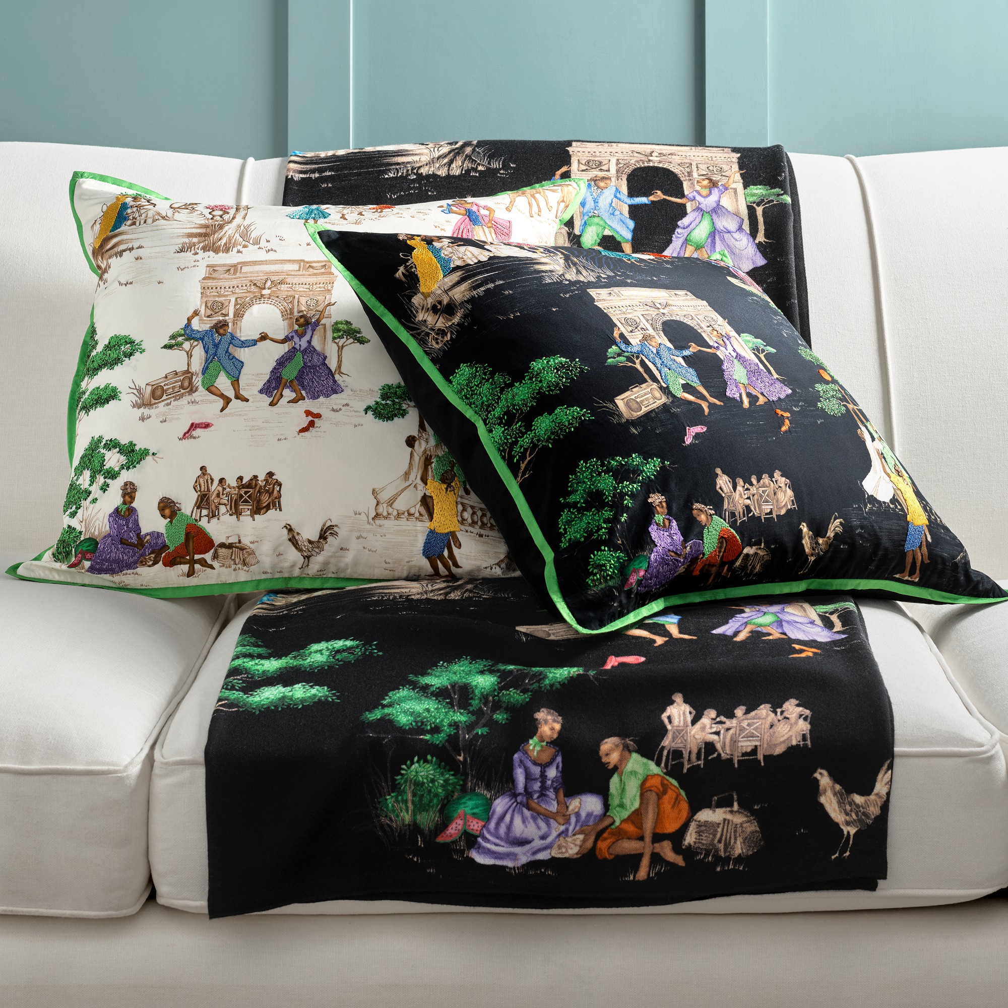 Sheila Bridges x Williams Sonoma Home Harlem Toile Print & Embroidered Pillow Cover