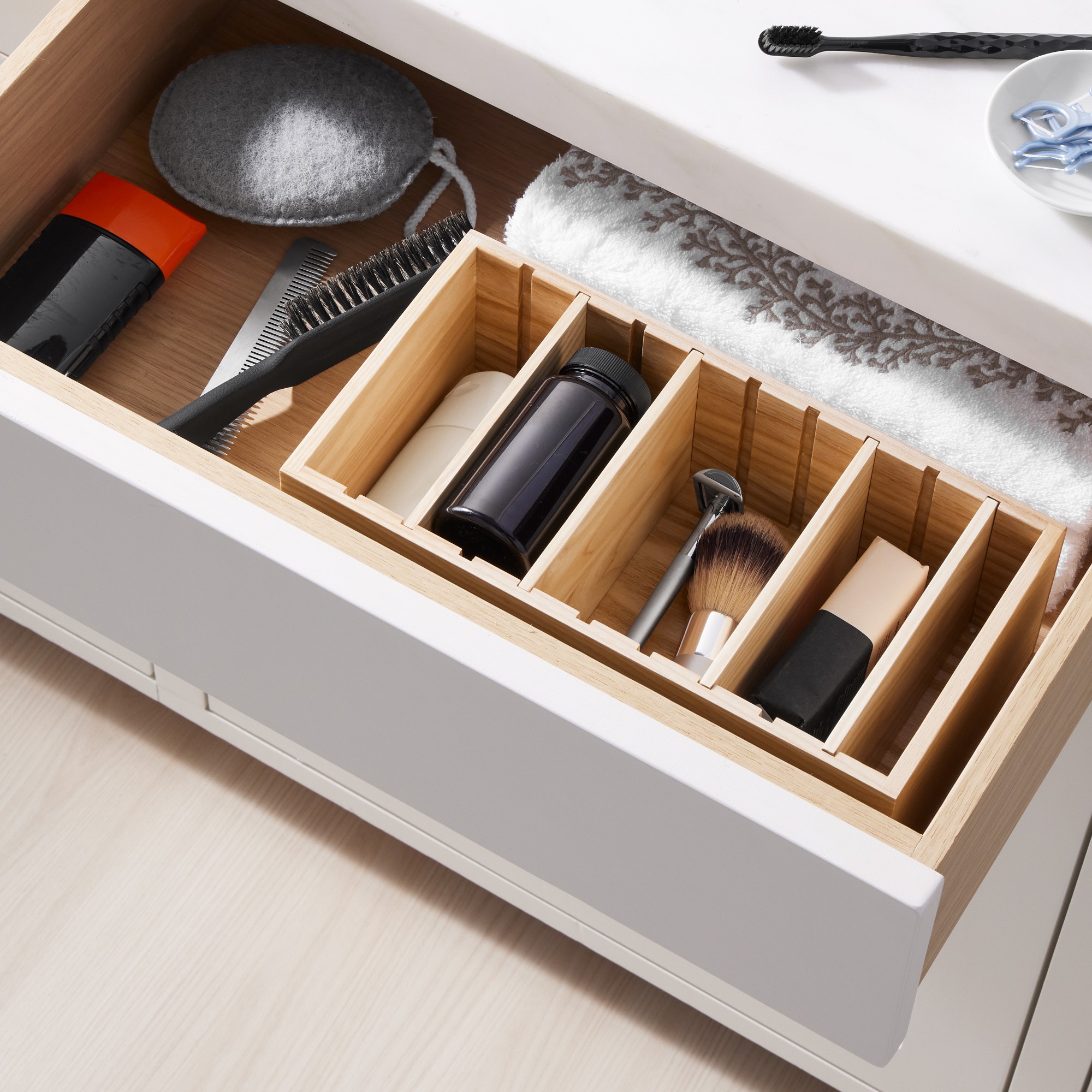 Hold Everything In Drawer Adjustable Divided Expandable Drawer Organizer, Ashwood