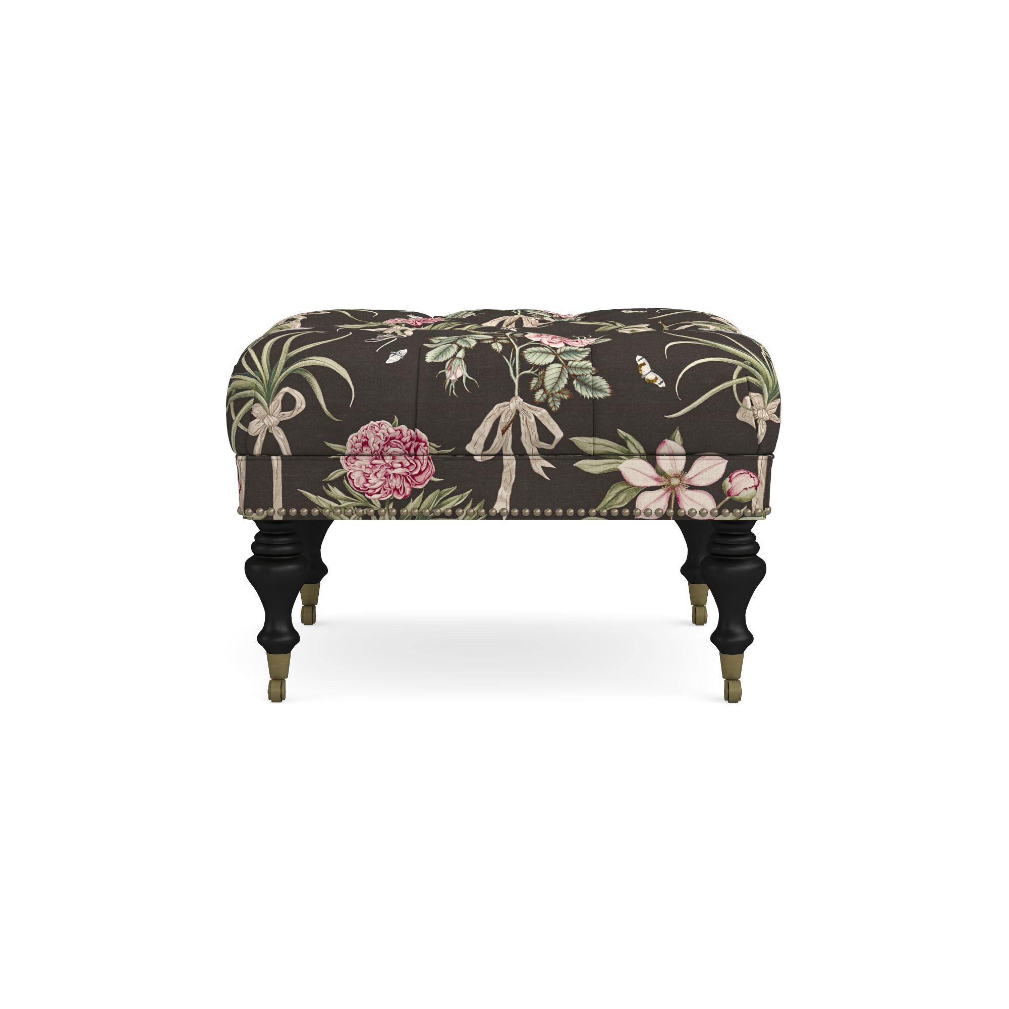 Sanderson x Giles Deacon Fairfax Bench Ottoman, Turned Leg with Tufted Top (26