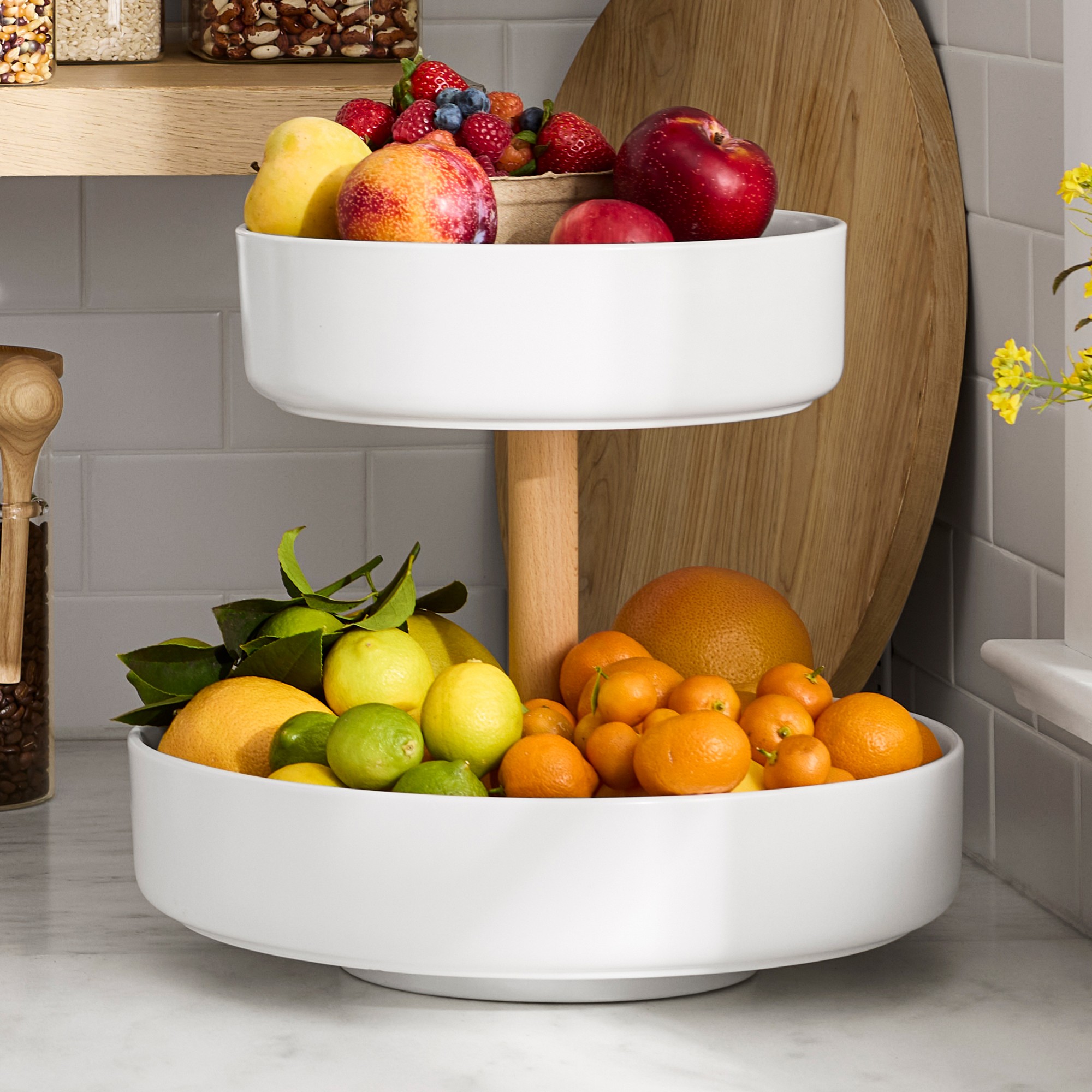 Hold Everything Two-Tier Ceramic Fruit Bowl