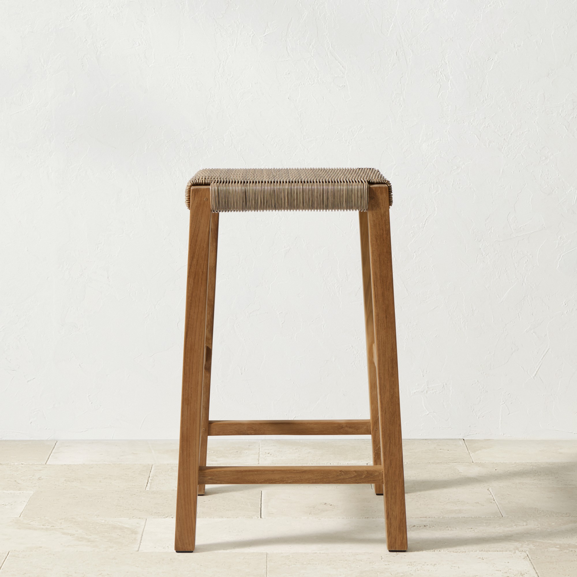 Larnaca Teak All-Weather Weave Backless Bar Stool