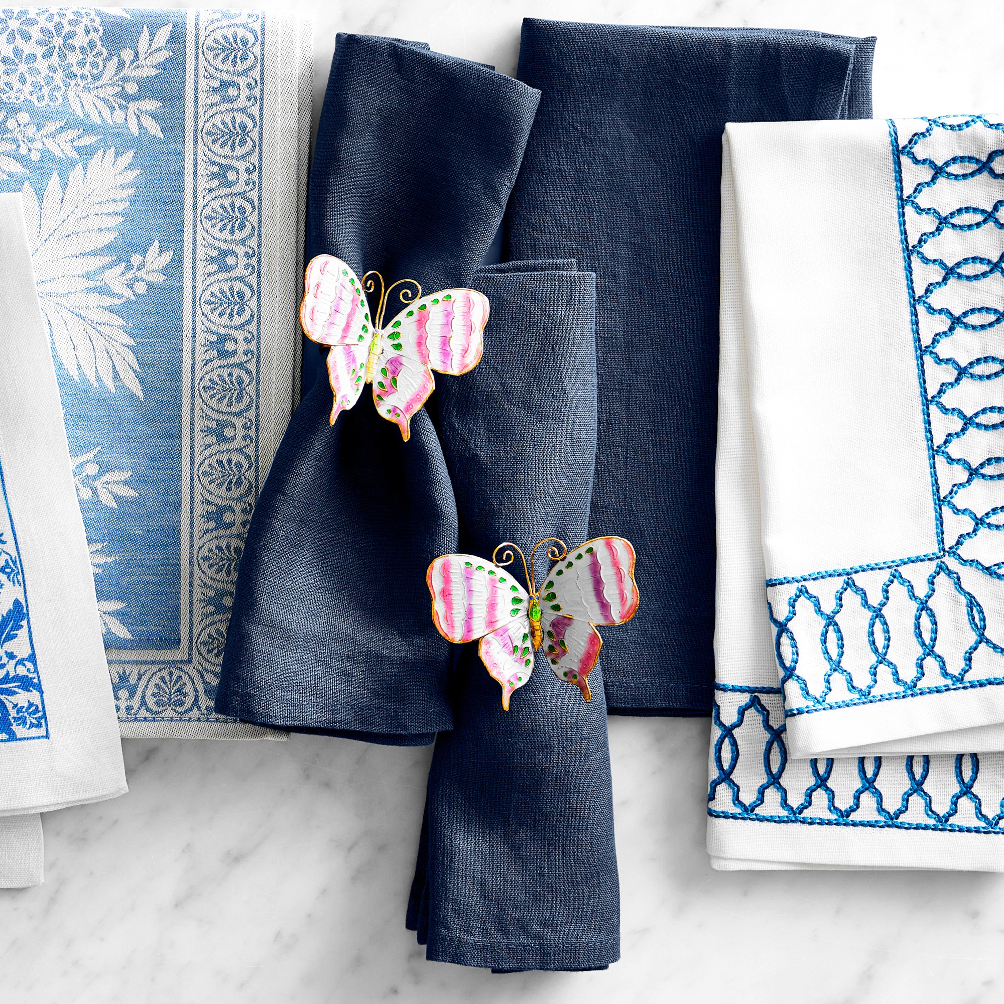 Cloisonné Butterfly Napkin Rings, Set of 4