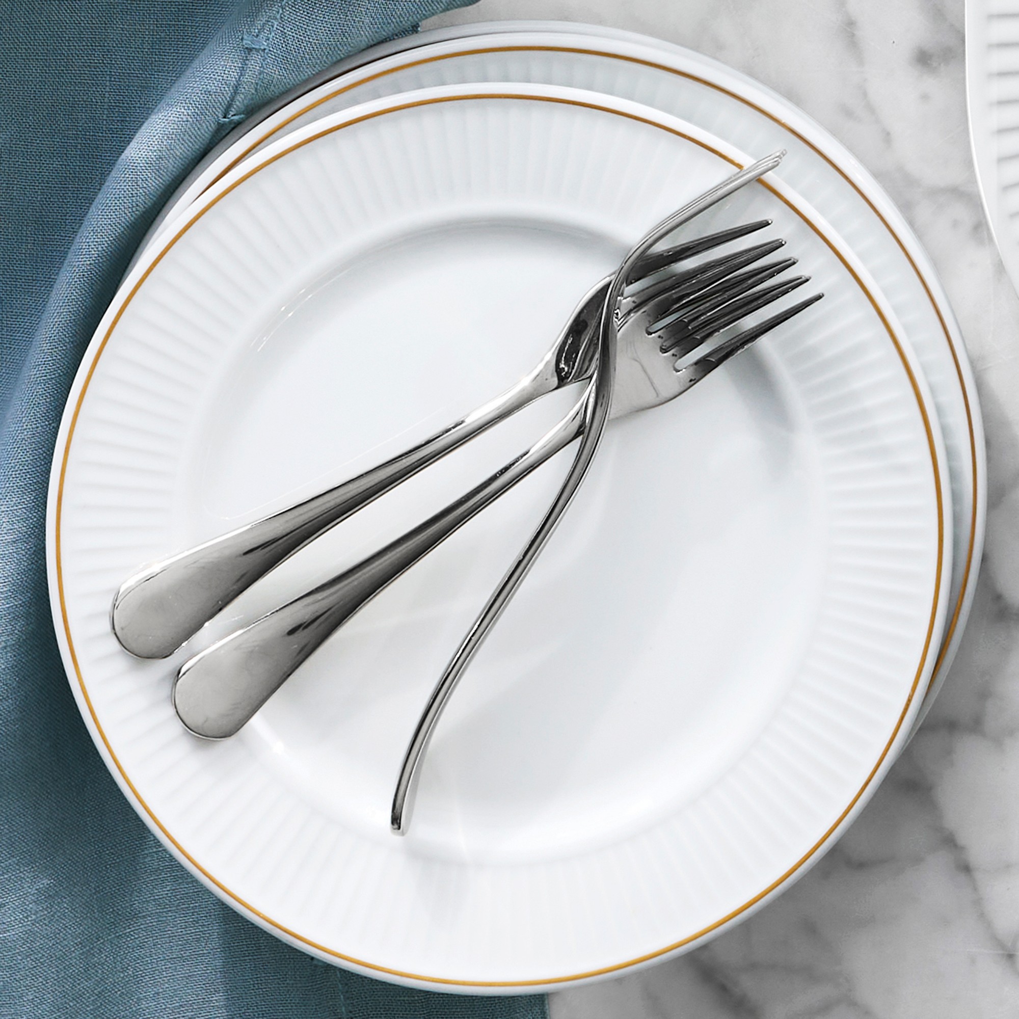 Pillivuyt Plisse Gold Porcelain Dinner Plates, Set of 4