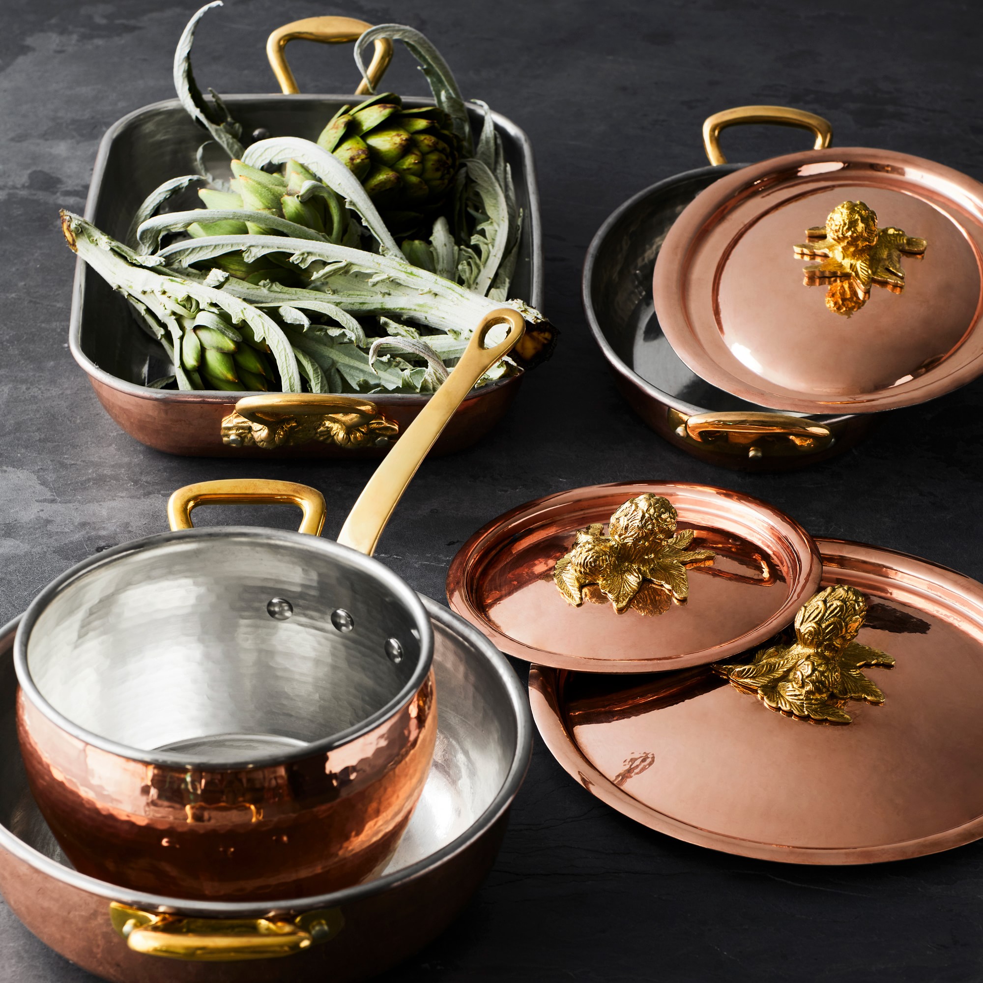 Ruffoni Historia Hammered Copper Roasting Pan with Artichoke Handle
