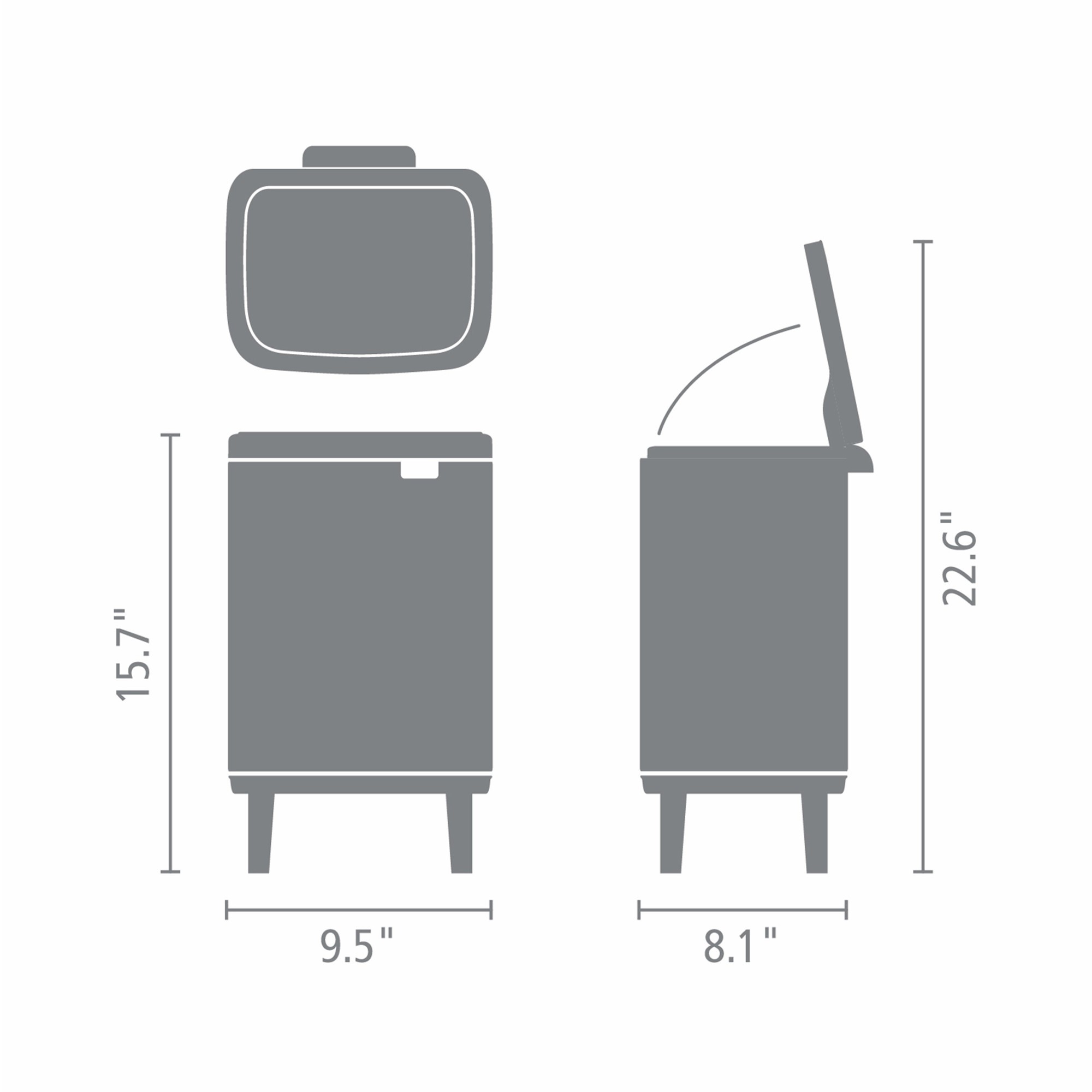 Brabantia Bo Hi Single Compartment Trash Can, 1.8-Gallon