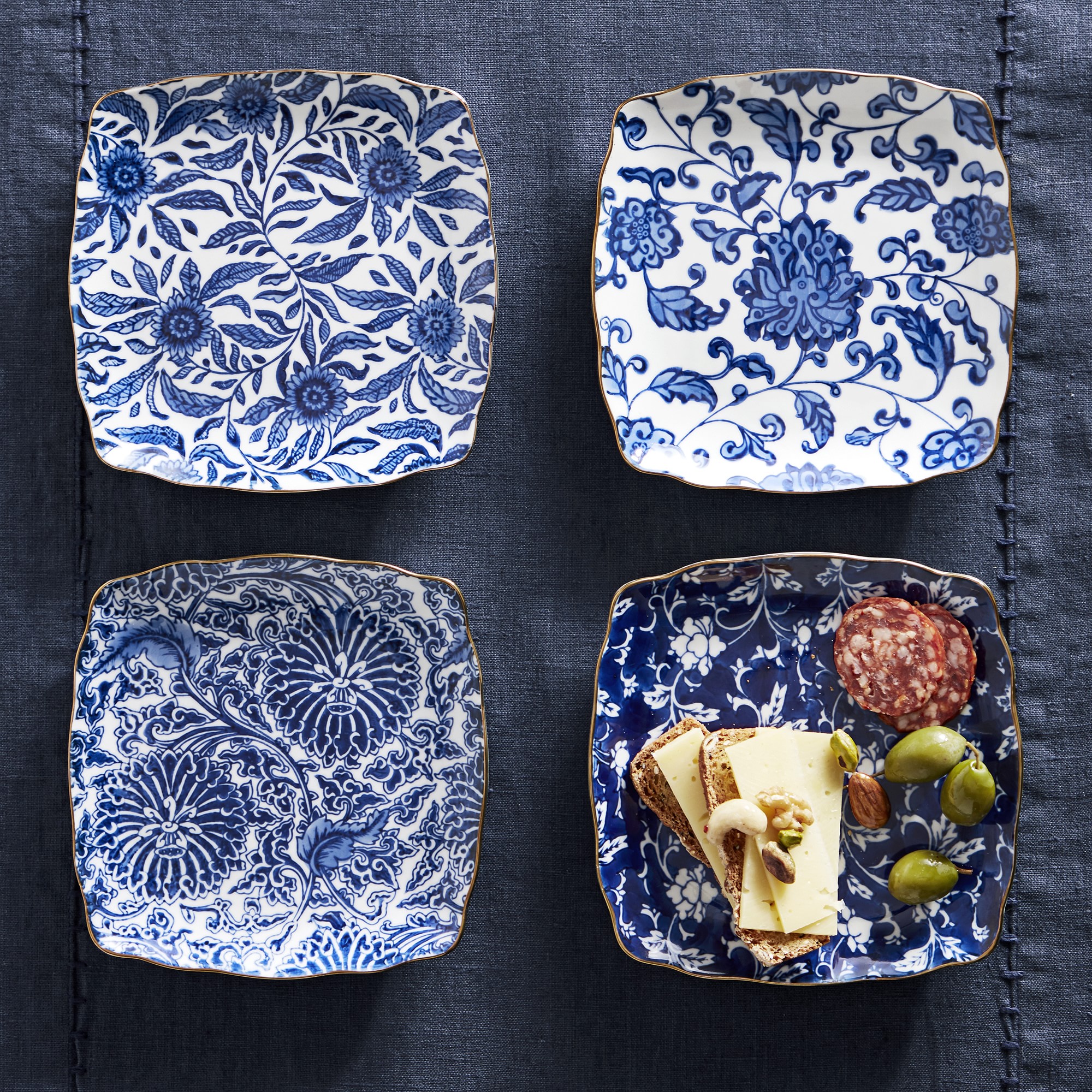 Marlo Thomas x Williams Sonoma Blue Floral Appetizer Plates, Set of 4