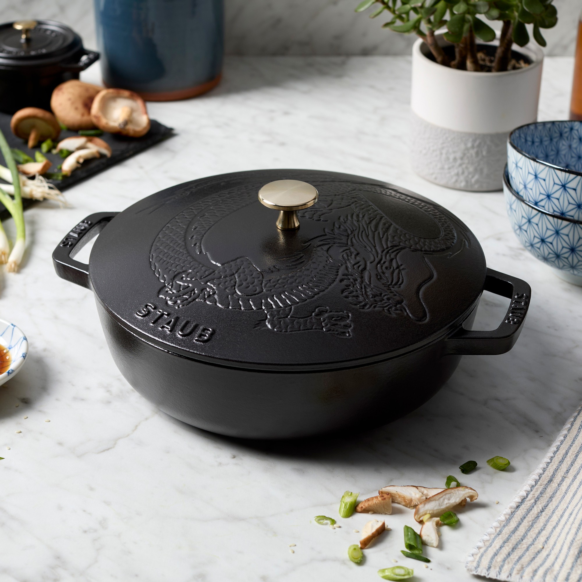 Staub Enameled Cast Iron Braiser with Dragon Lid, 2 1/2-Qt., Cranberry