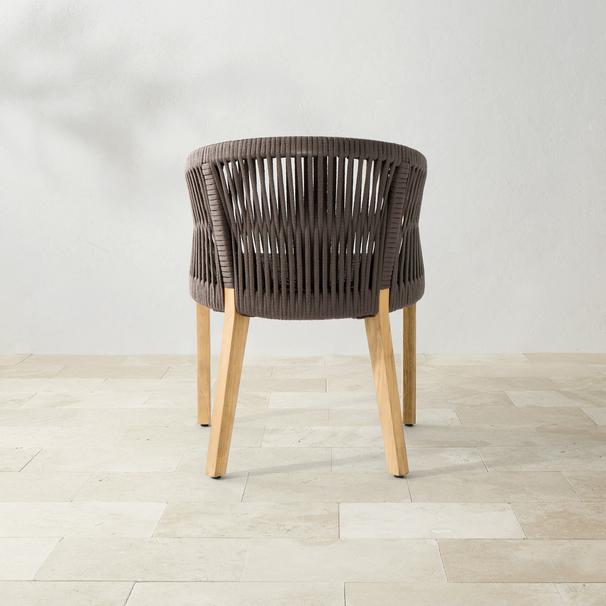 Pasadena Outdoor Teak and Brown Rope Dining Armchair