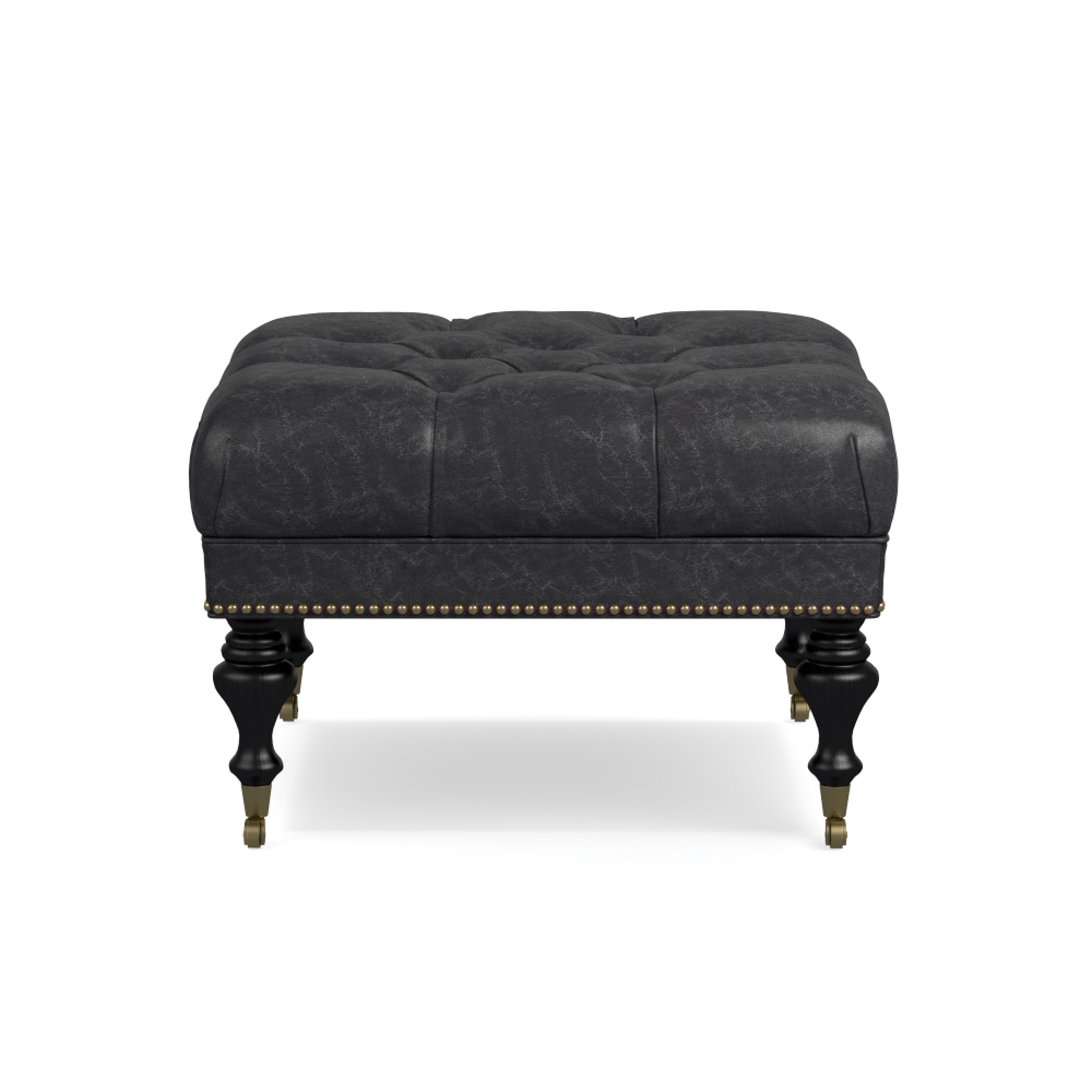 Fairfax Square Ottoman, Turned Leg with Tufted Top (26