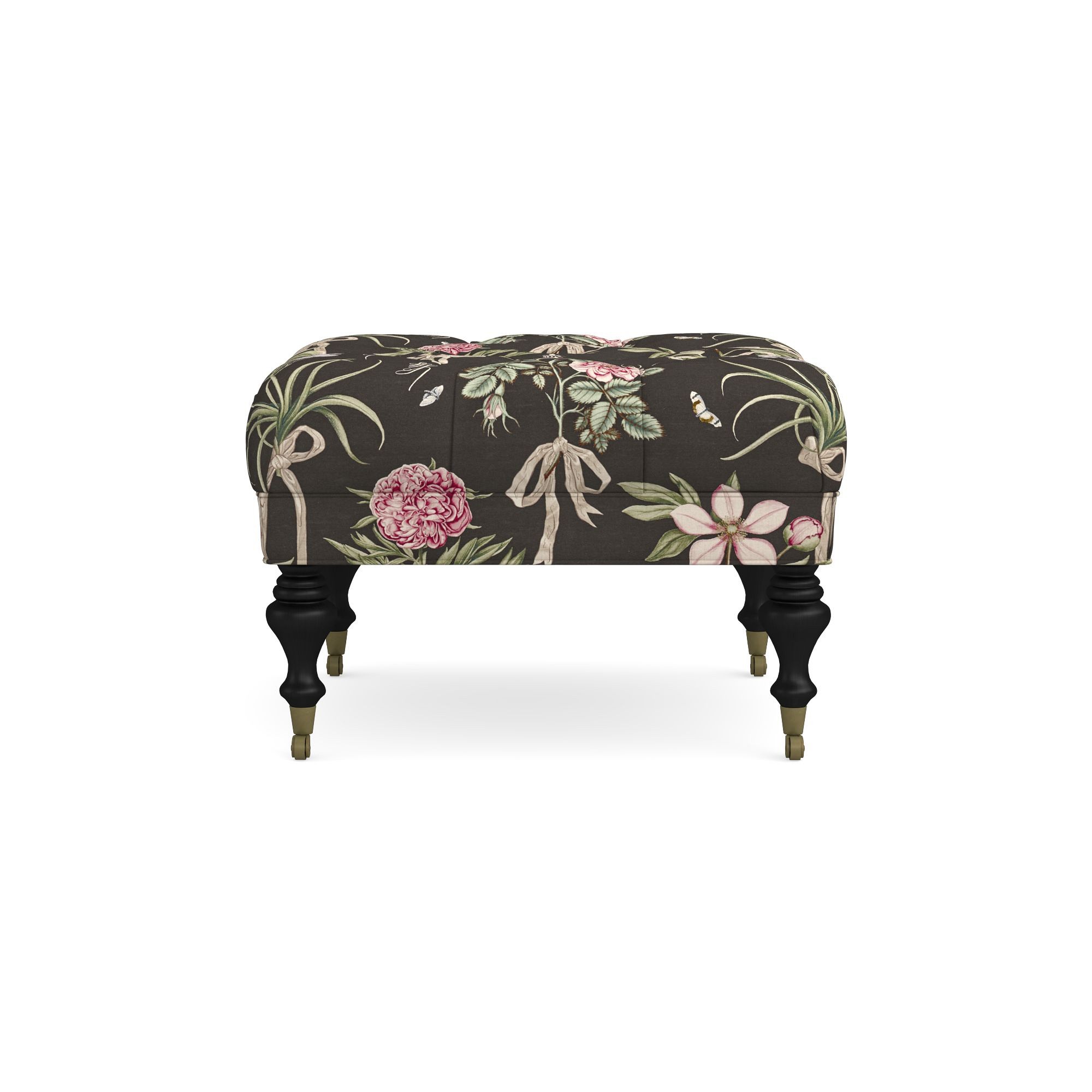 Sanderson x Giles Deacon Fairfax Bench Ottoman, Turned Leg with Tufted Top (26