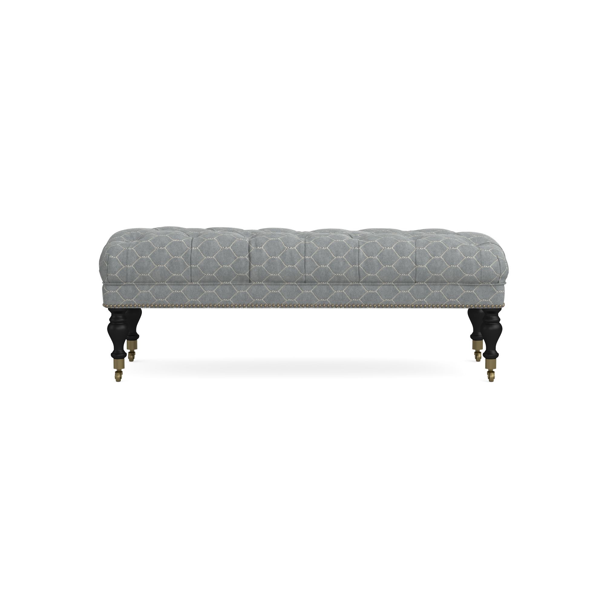Sanderson x Giles Deacon Fairfax Bench Ottoman, Turned Leg with Tufted Top (26