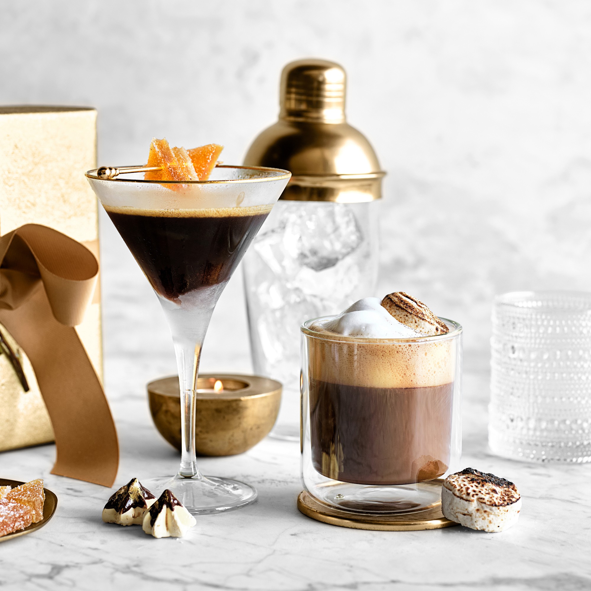 Antique Brass Hammered Coasters with Holder, Set of 4