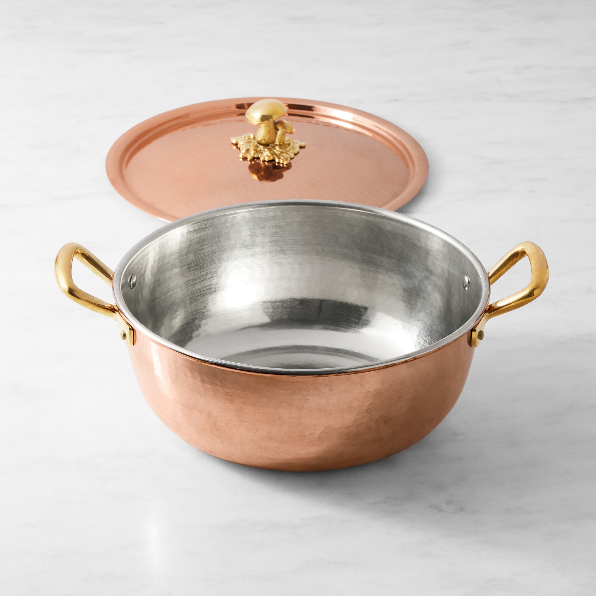 Ruffoni Historia Hammered Copper Risotto Pan with Mushroom Knob, 5 1/2-Qt.