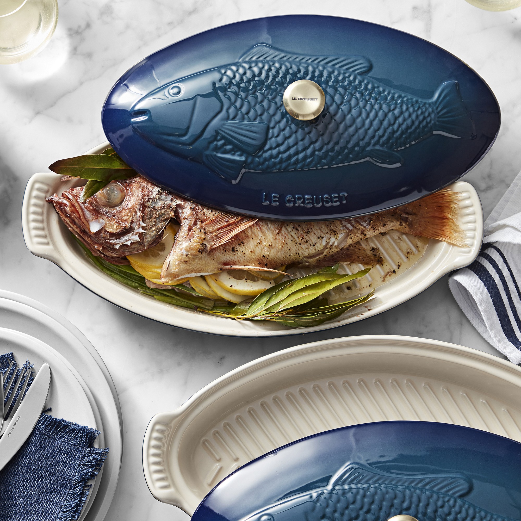Le Creuset Stoneware Oval Fish Baker, 1 3/4 Qt.