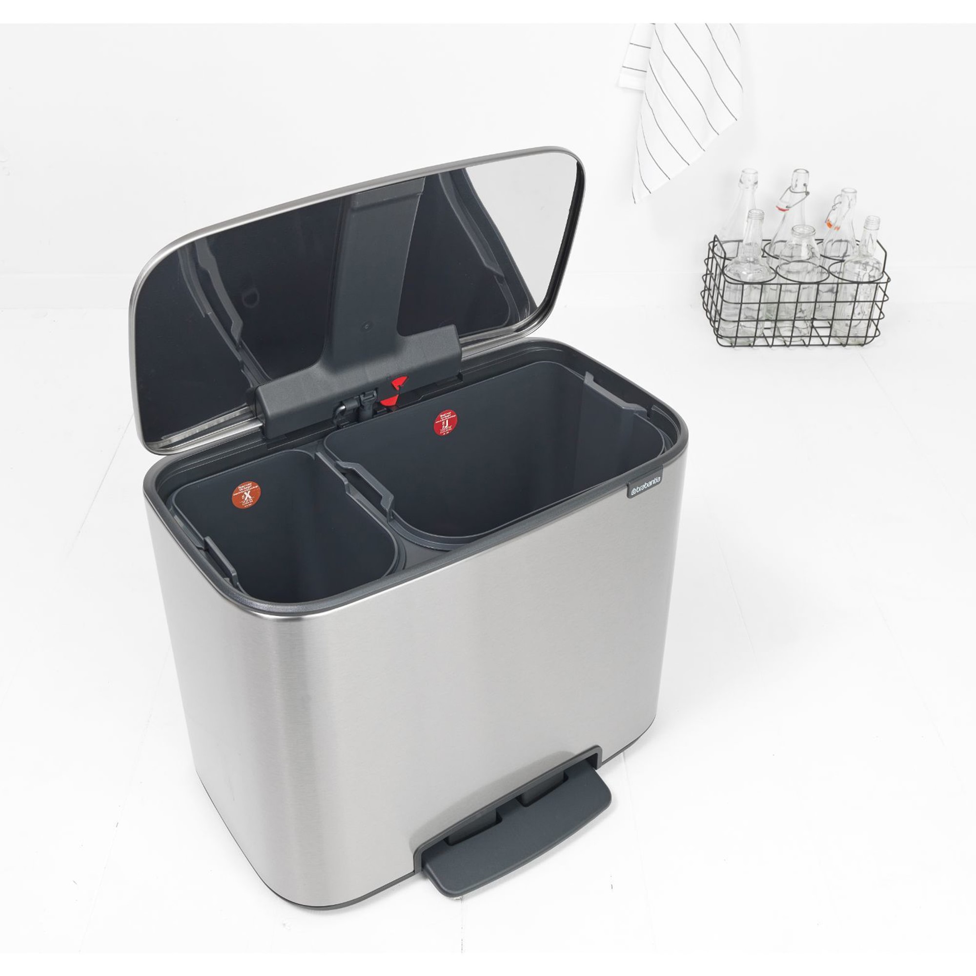 Brabantia Bo Step On Dual Compartment Recycling Trash Can, 3 + 6 Gallon