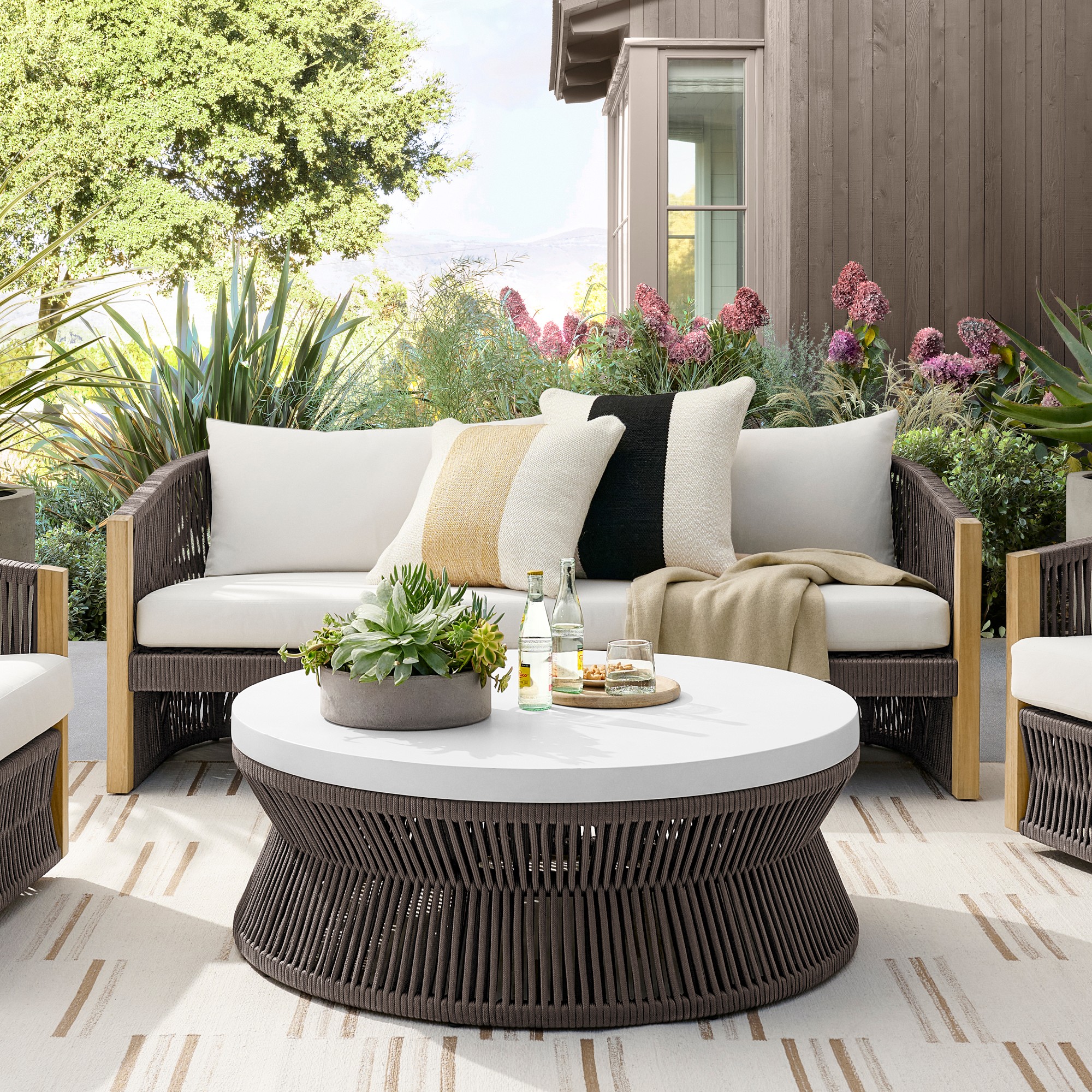 Pasadena Outdoor Teak and Brown Rope Sofa (76