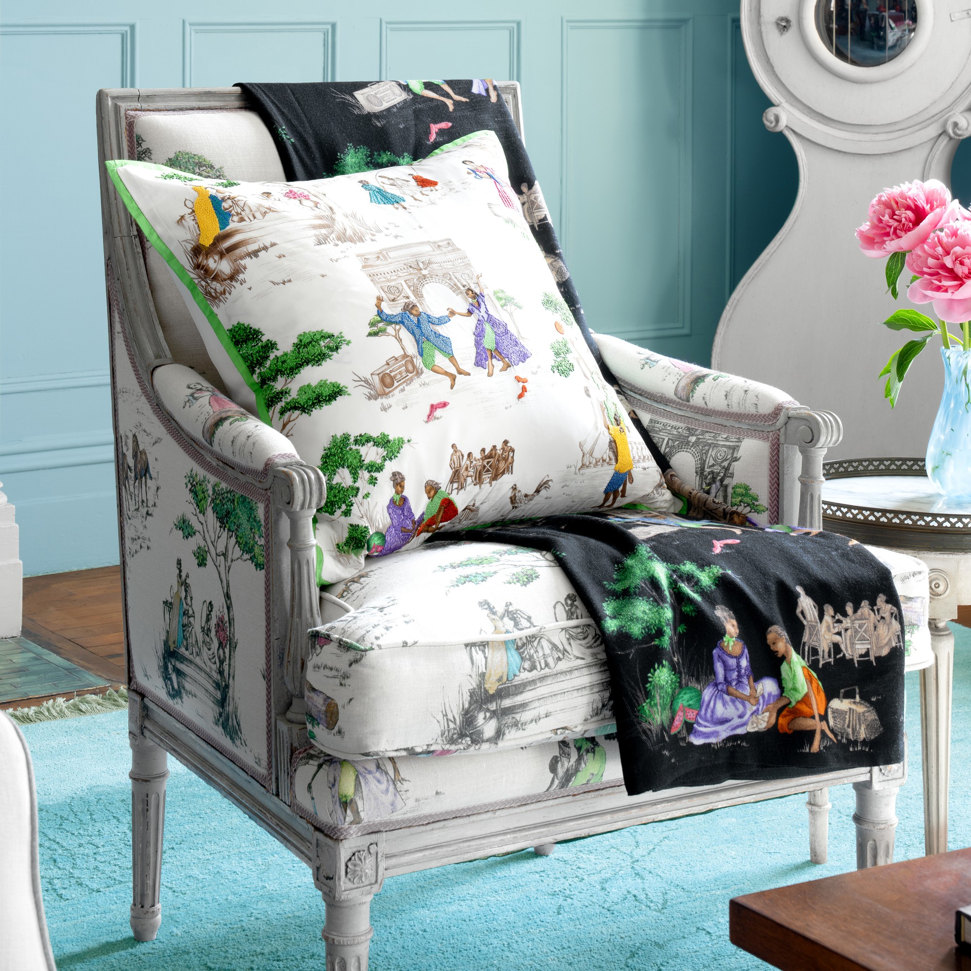 Sheila Bridges x Williams Sonoma Home Harlem Toile Print & Embroidered Pillow Cover