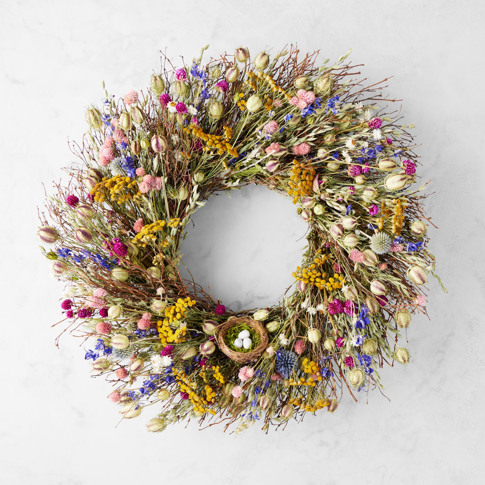 Spring Floral Nest Live Wreath, 22