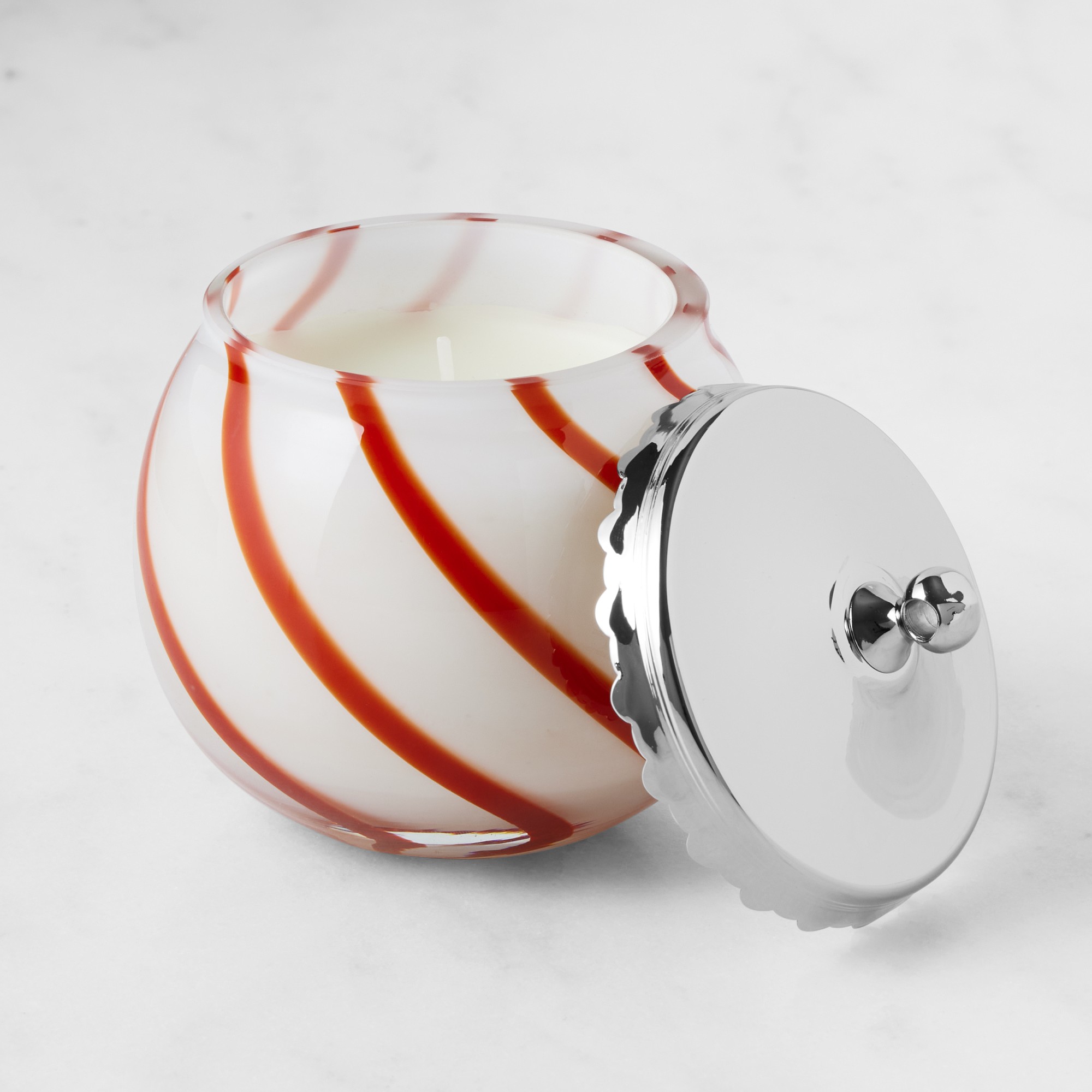 Williams Sonoma Peppermint Swirled Glass Candle