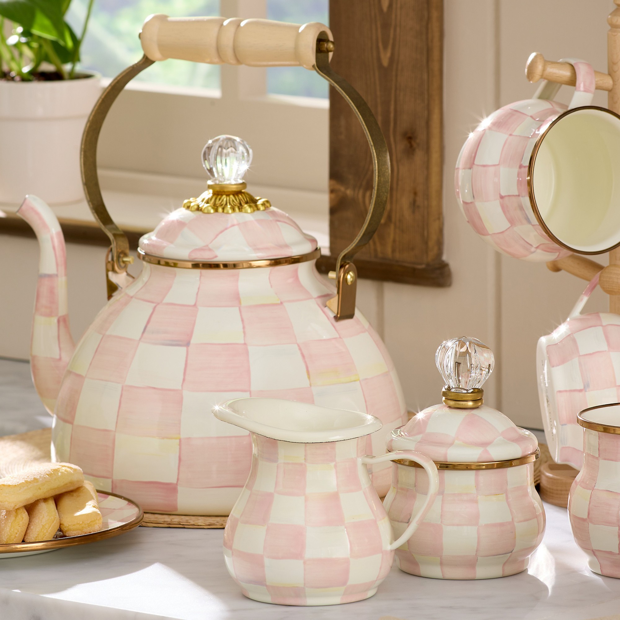 MacKenzie-Childs Rosy Check Tea Kettle