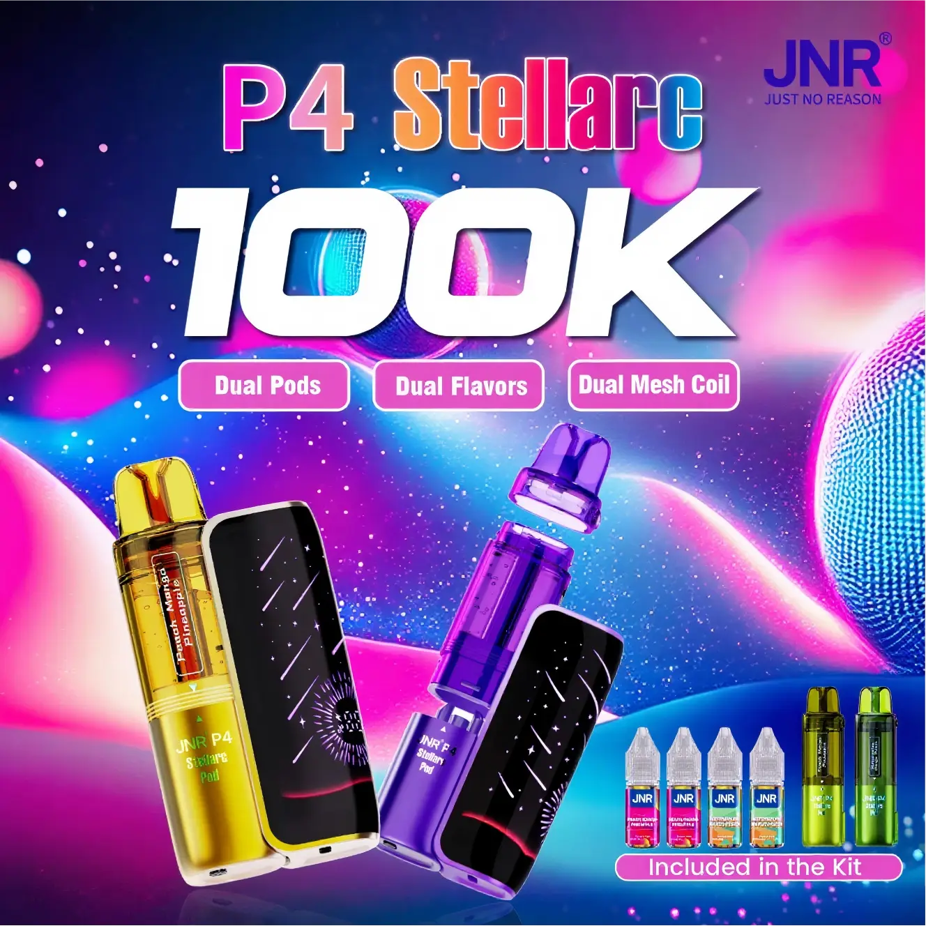 P4 Stellarc Kit 100K Puff - Pod Ricaricabile / Pod Sostituibile / Disposable Vape - JNR Vape Italy