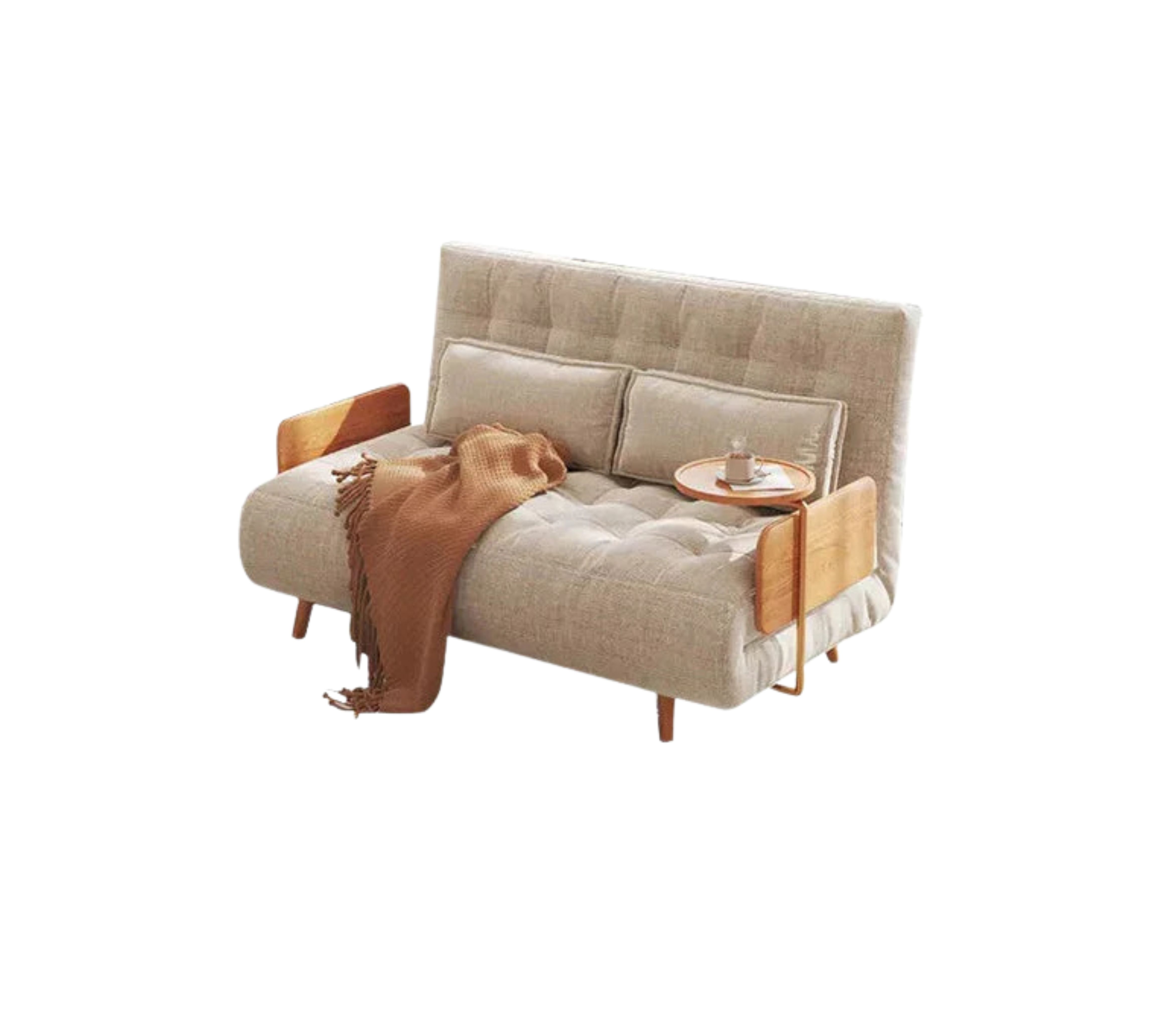 Adjustable Loveseat Sofa Bed with Rotating Armrest Tray