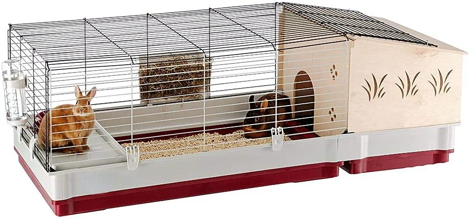Oversized Rabbit Cage with Log Cabin Extension Deluxe Rabbit Villa