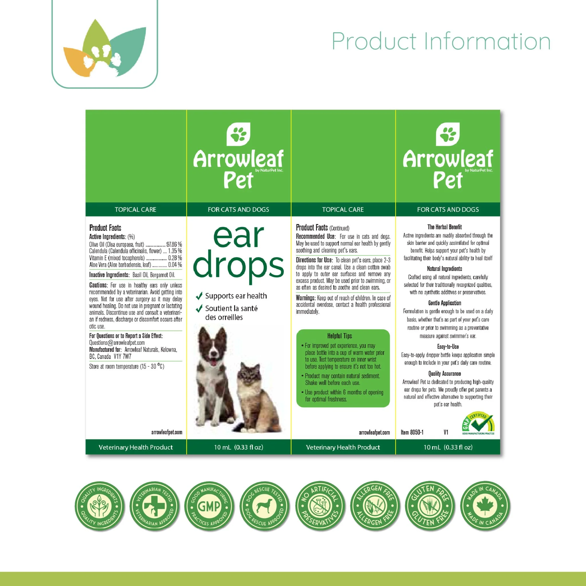 Arrowleaf Pet Ear Drops (NaturPet in Canada) - For Cleaning & Swimming Protection