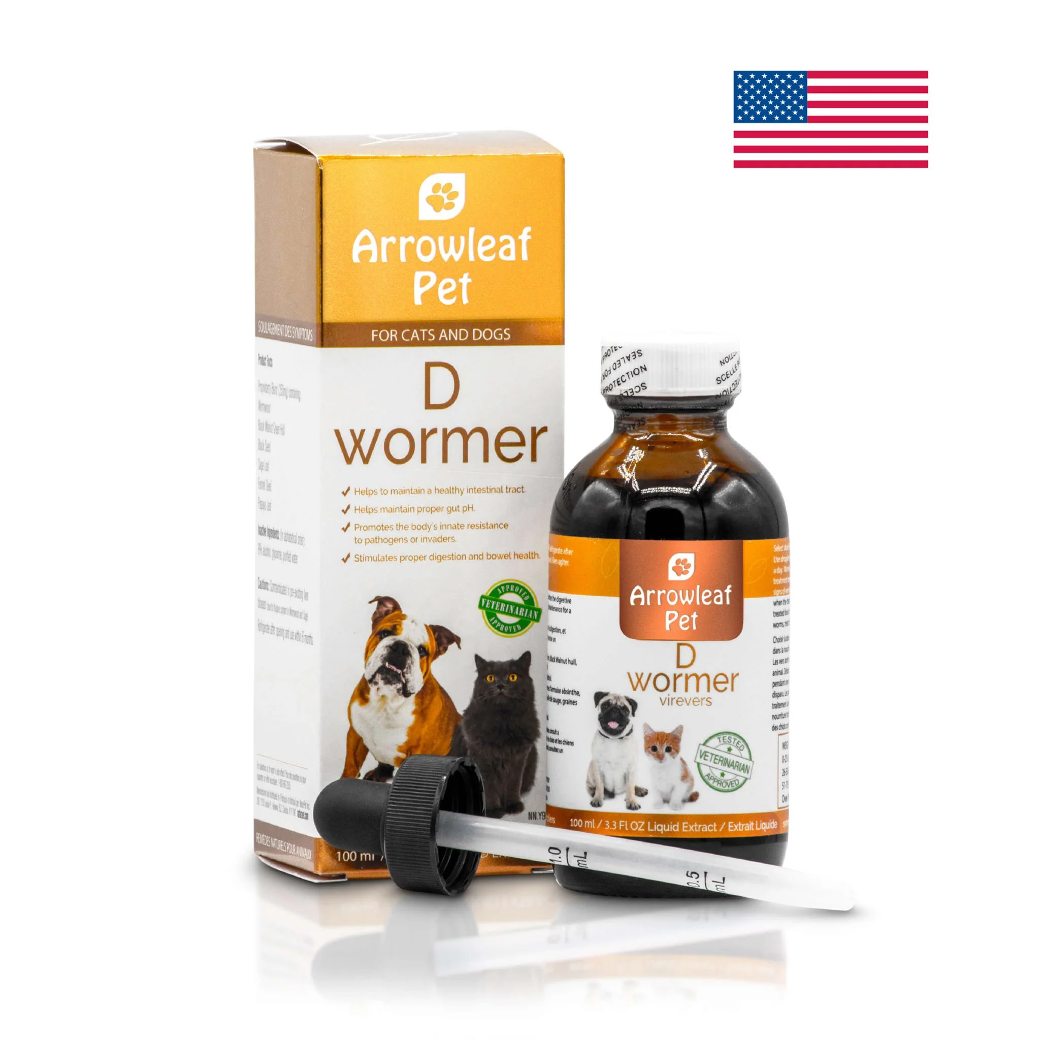 Arrowleaf Pet D Wormer - All Natural Deworming for Cats and Dogs