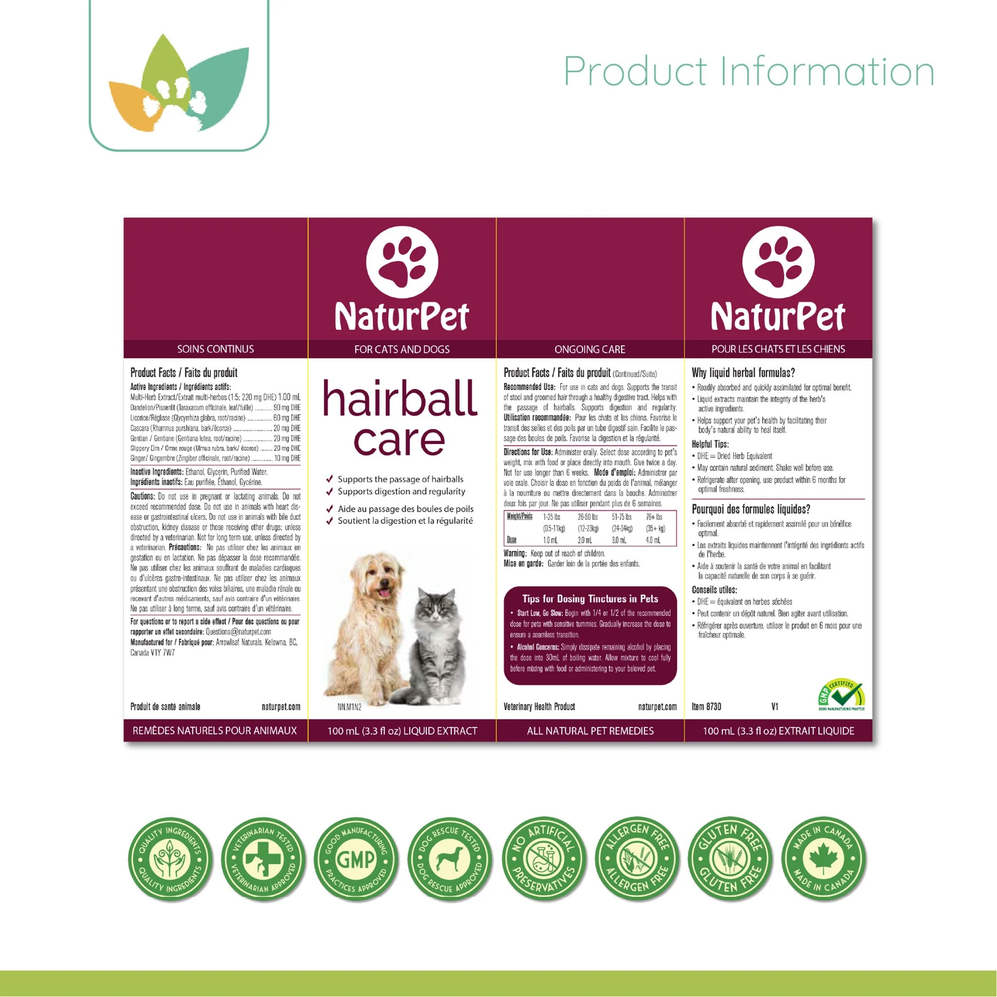 Arrowleaf Pet Hairball Care (NaturPet in Canada) - Optimal Digestive Support